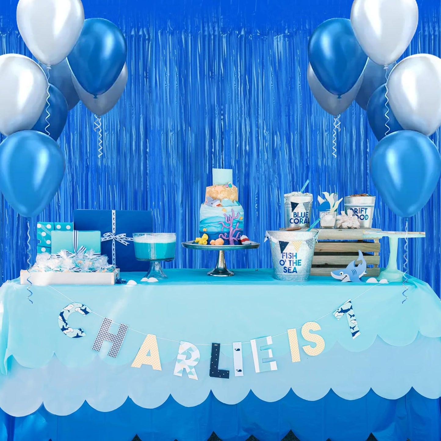 BEISHIDA 2Pcs Dark Blue Door Streamer Fluorescent Blue Backdrop Blue Foil Fringe Curtains Tinsel for Birthday Baby Shower Backdrop Wedding Party Decoration (3.28 ft x 6.56 ft)