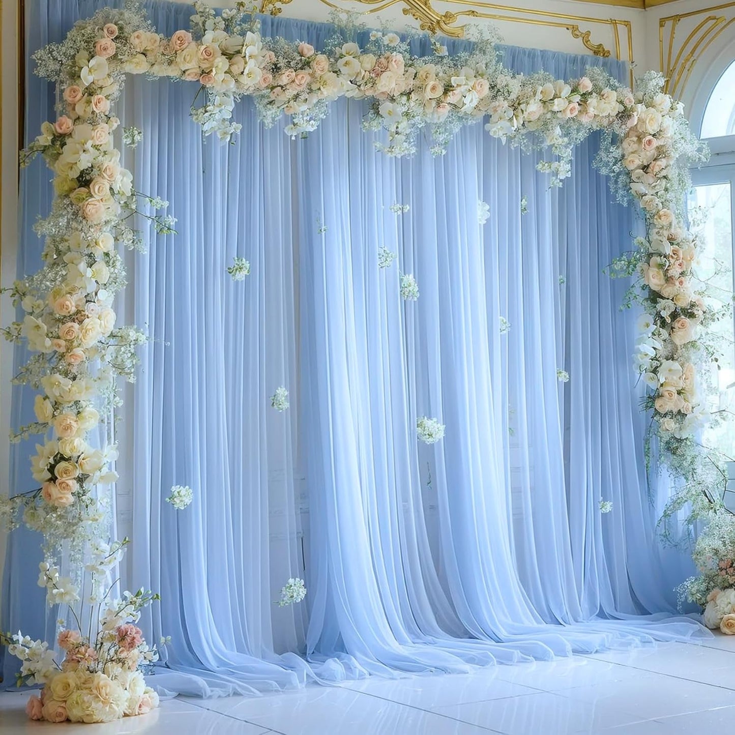 Baby Blue Sheer Backdrop Curtains for Baby Shower Boys Birthday Party Wedding 2 Panels 5 ft X 10 ft Baby Blue Tulle Backdrop Curtains for Party Photoshoot Background Decorations
