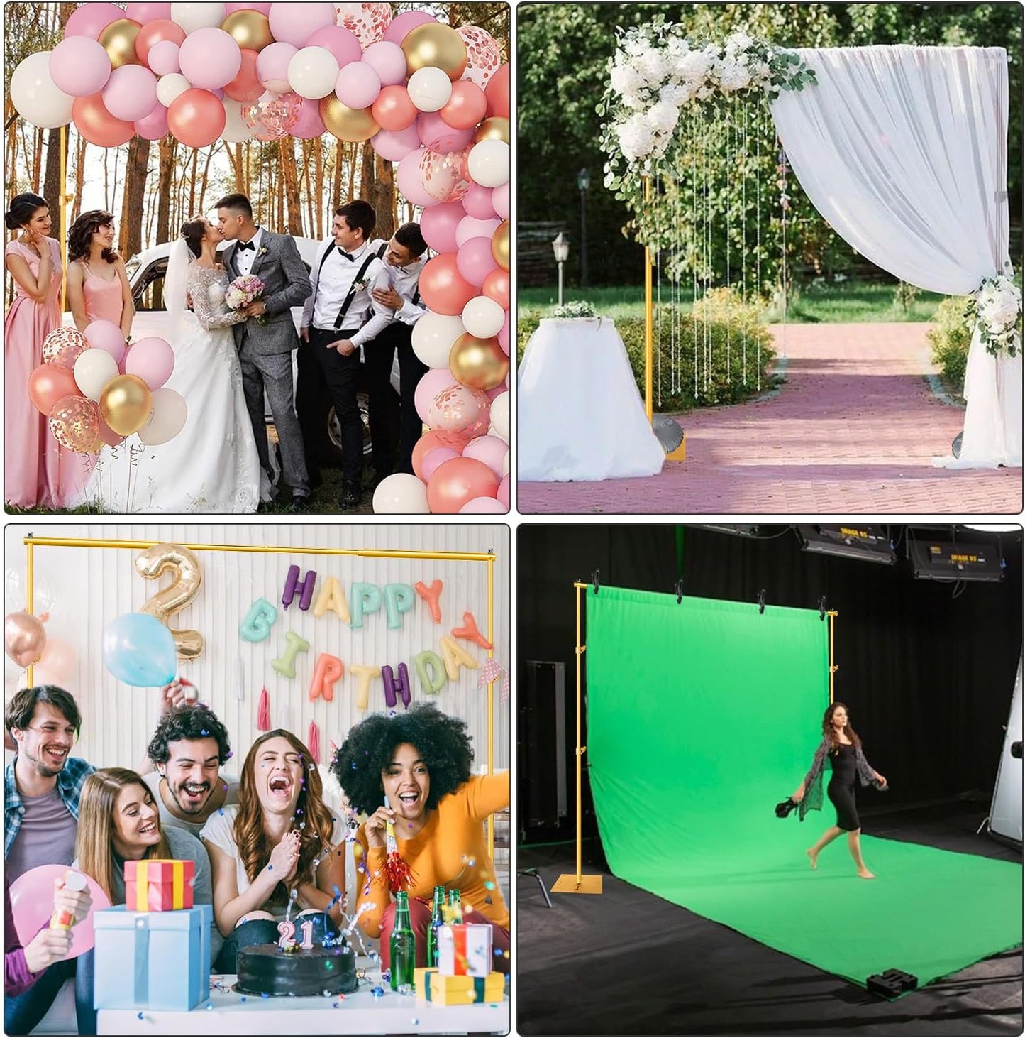 Pipe and Drape Photography Backdrop Stand Kit - Titanium Gold Adjustable Photo Background Stand 10ft x 6.5ft with Metal Base for Parties Weddings Birthday Party Events Photo Booth