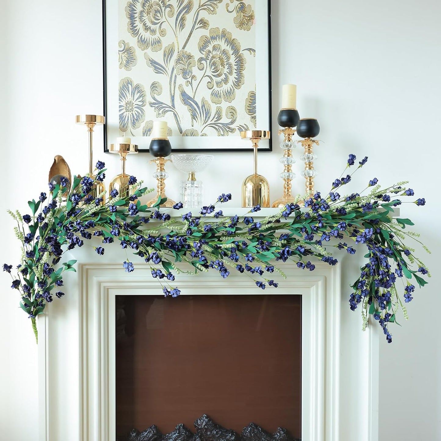 Mizii Blue Artificial Flower Garland 6FT Fake Wildflower Floral Garland Hanging Vines Spring Summer Flowers Decorations for Mantle Table Centerpieces Room Wall Fireplace Wedding Decor (Navy Blue)