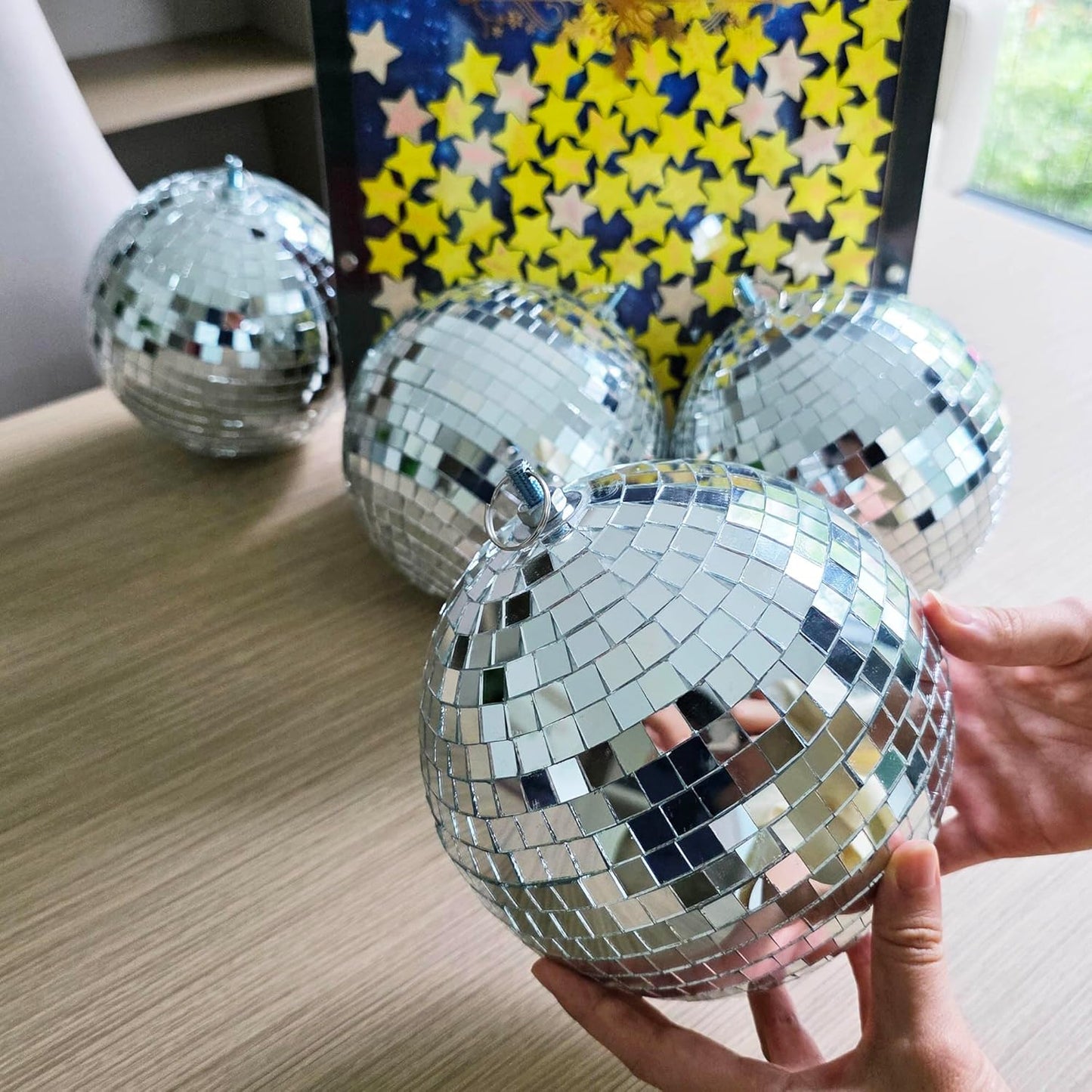 Yescom 4PCS 7" Mirror Disco Ball Set Small Hanging for 70s 80s Party Events Wedding DJ Dance Club Bar Stage Lighting Holiday Business Home Decor Silver