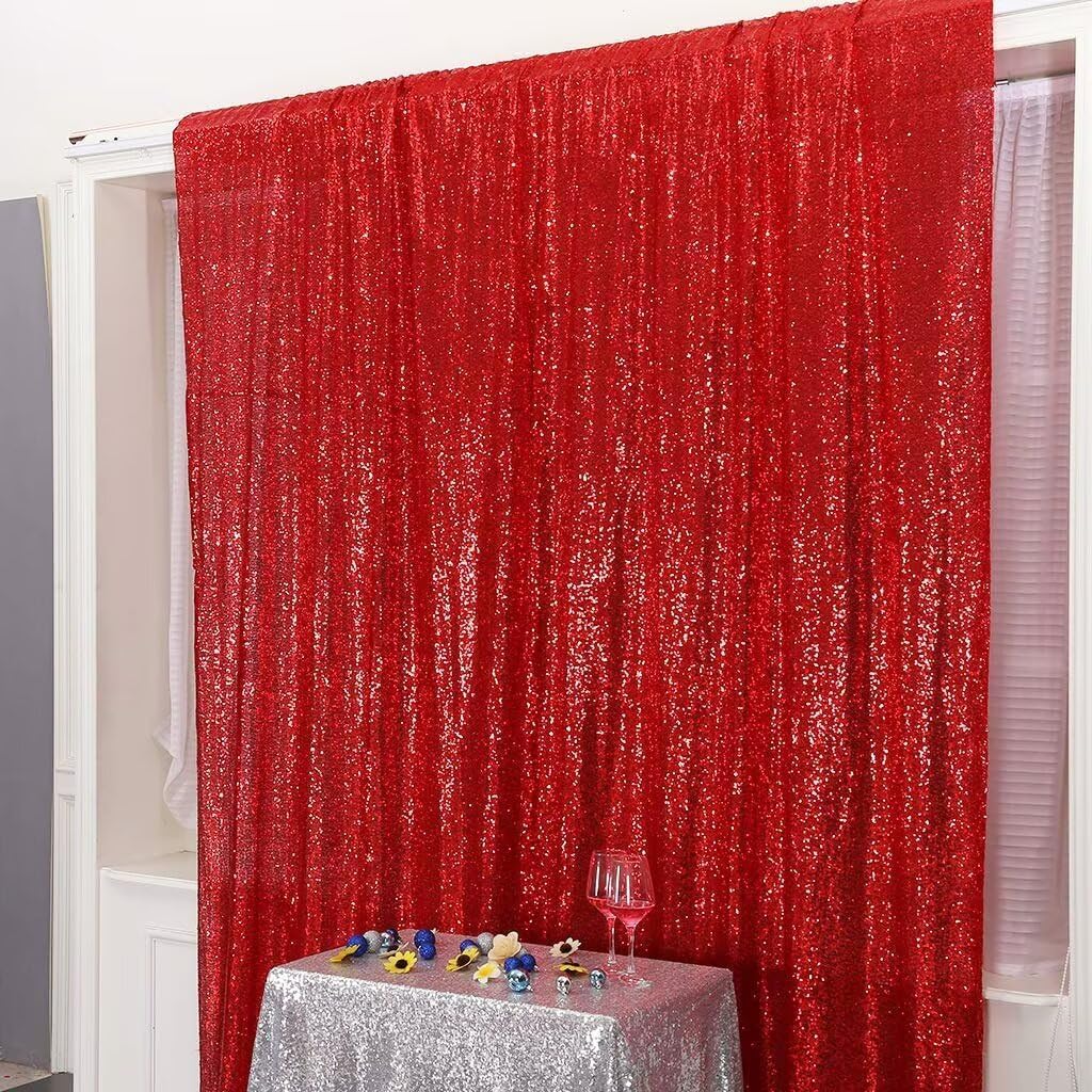 Eternal Beauty Red Sequin Backdrop, 8x10 Ft Glitter Background Curtains for Christmas Shimmer Photography Party Wedding Birthday Back Drop Decor