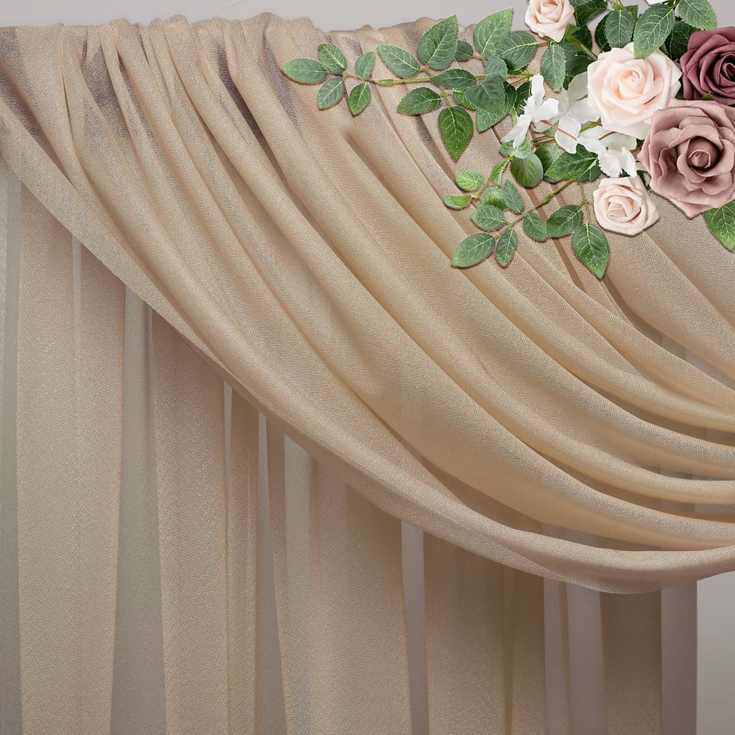 Wedding Arch Draping Fabric 6 Panels 28.7" x 20FT Nude Sheer Chiffon Backdrop Drapes for Wedding Ceremony Birthday Party Bridal Shower Outdoor Decoration