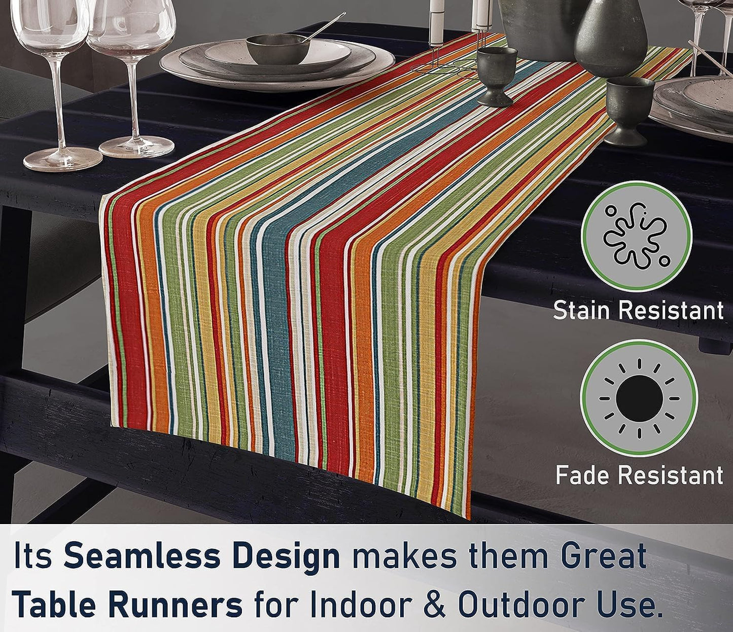Ruvanti 100% Cotton Table Runner 108 Inches Long, Non-Slip, Stain Resistant, Washable & Reusable Table Runners Perfect for Wedding, Parties, Christmas, Holiday, in-Door use - Multi Stripe