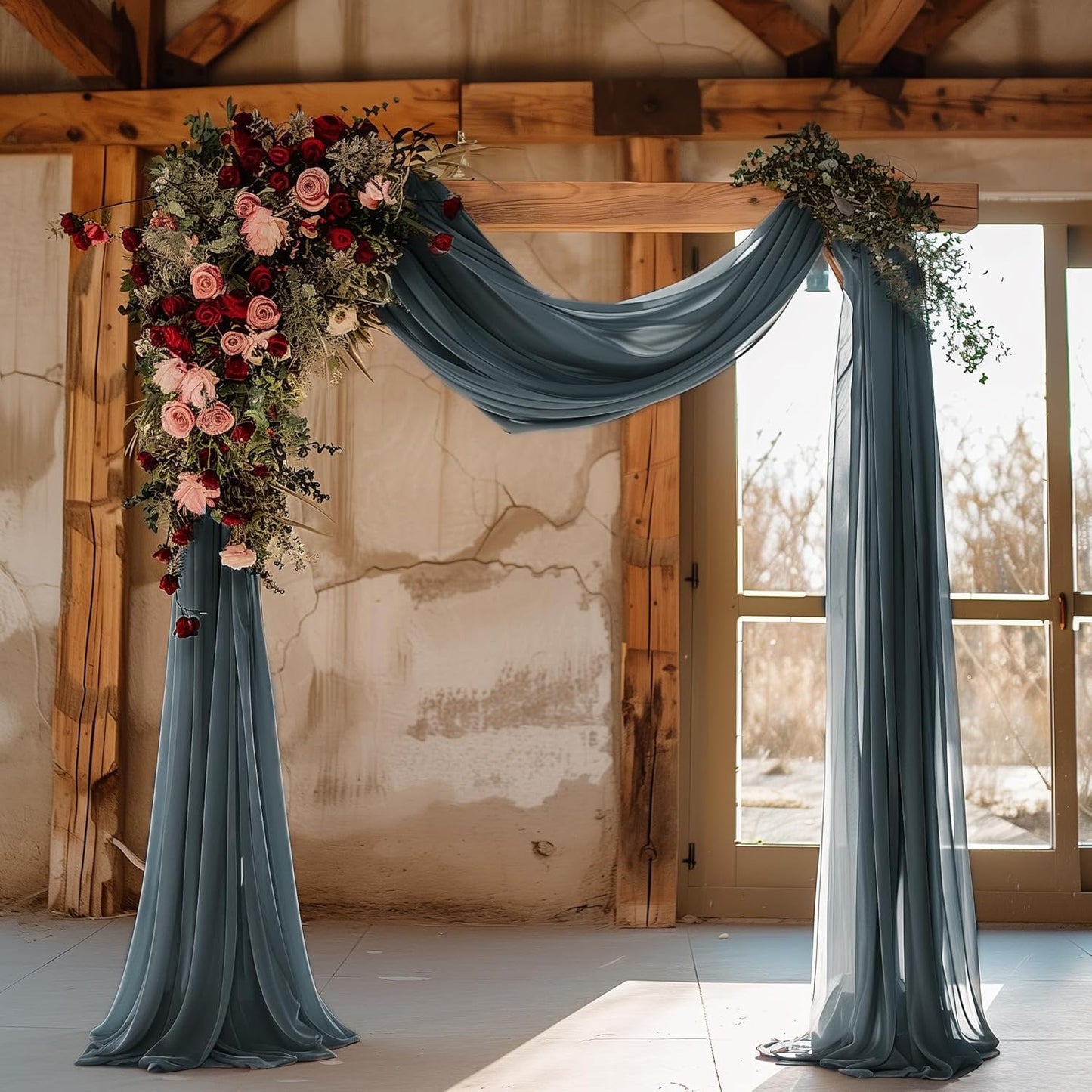 Wokceer Wedding Arch Draping Fabric Grey Blue 28.7" x 20FT Sheer Drapes Backdrop for Ceremony, Birthday Party, Bridal Shower Decoration