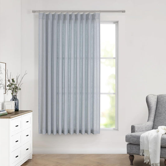 Vision Home Blue Fog Pinch Pleated Semi Sheer Curtains Textured Linen Blended Light Filtering Window Curtains 72 inch for Living Room Bedroom Patio Pinch Pleat Drapes with Hooks 1 Panel 60" Wx72 L
