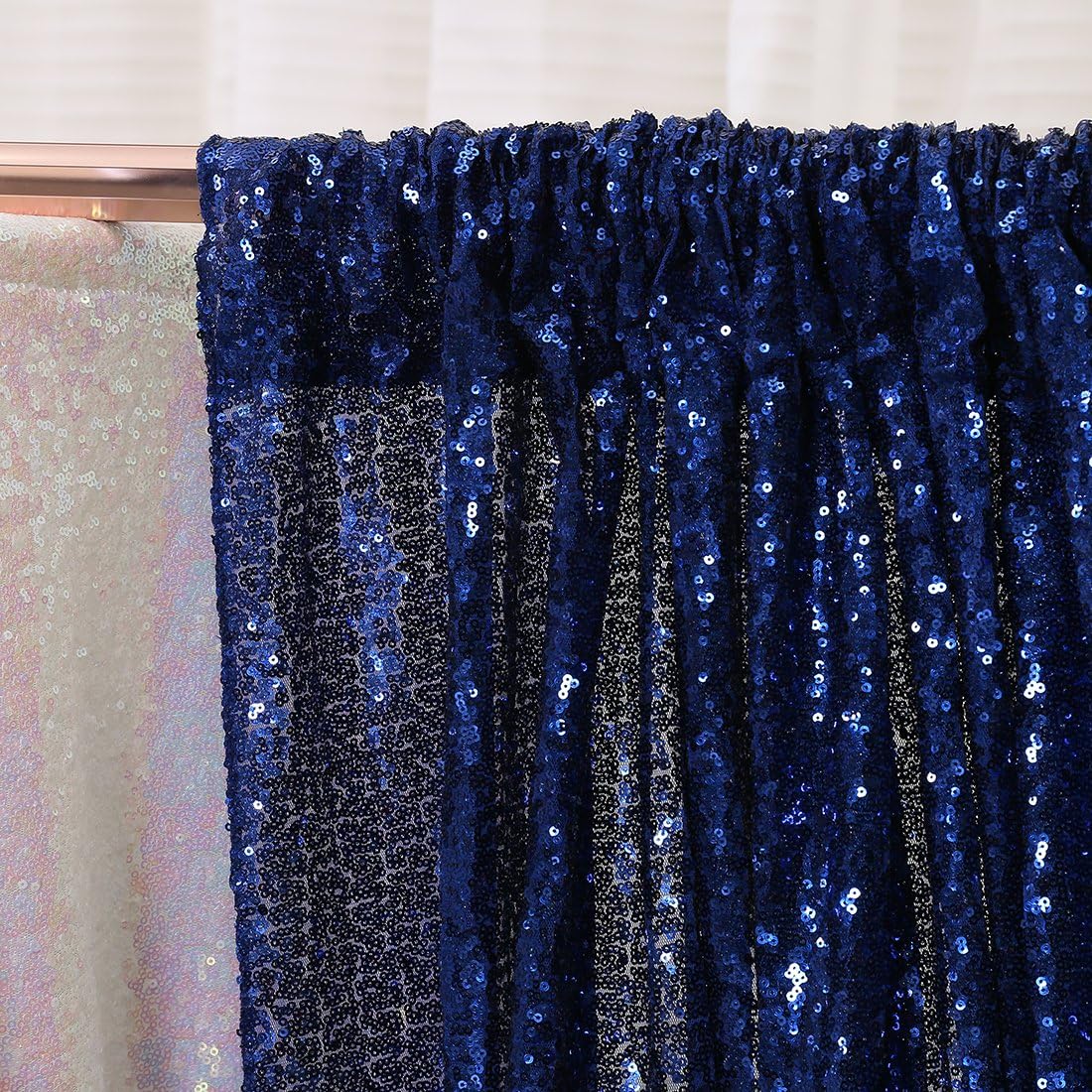 Poise3EHome 6FT x 8FT Navy Blue Sequin Photography Backdrop Curtain for Party Decoration, Navy Blue