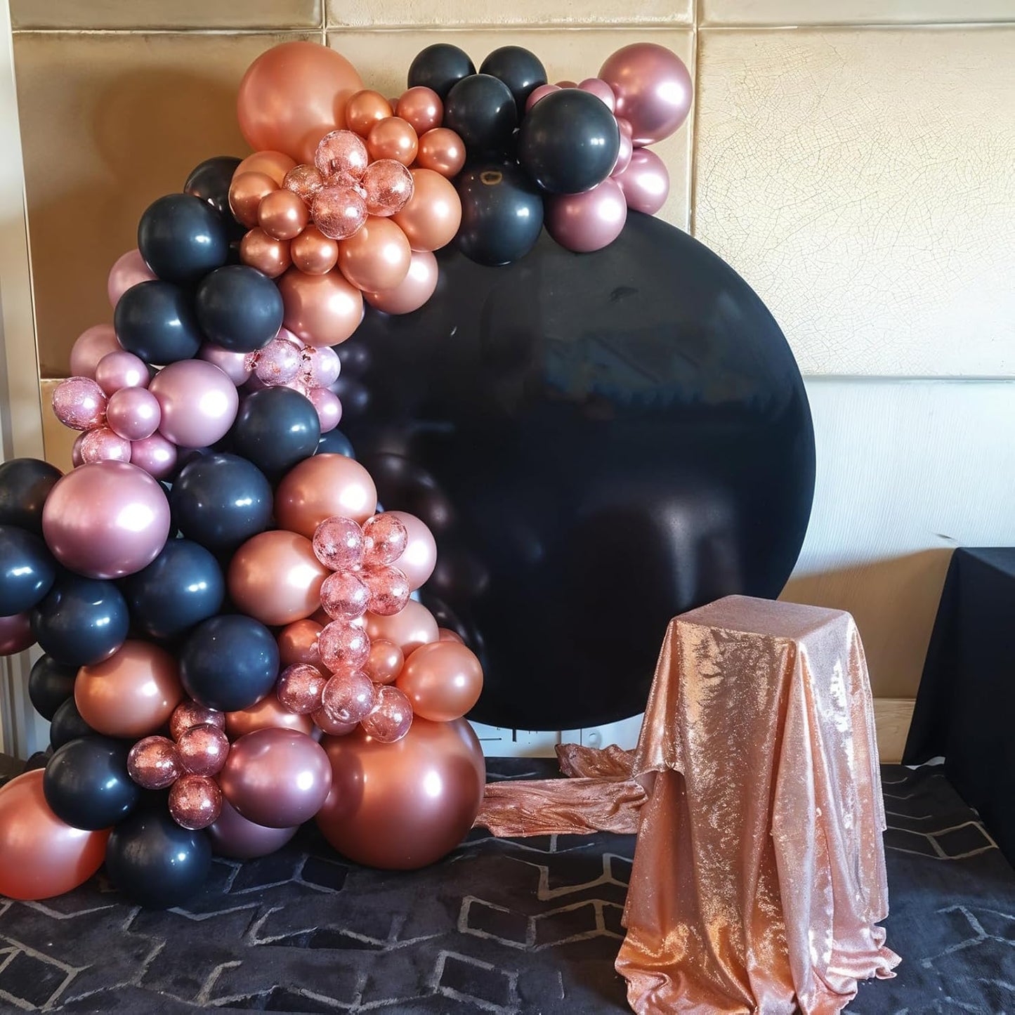 Black Rose Gold Balloons, 60pcs Rose Gold And Black Balloons, Metallic Pearl Matte Confetti Balloon For Girls Women Lady Birthday Baby Shower Party Wedding Bridal Shower Bachelorette Engagement Decor