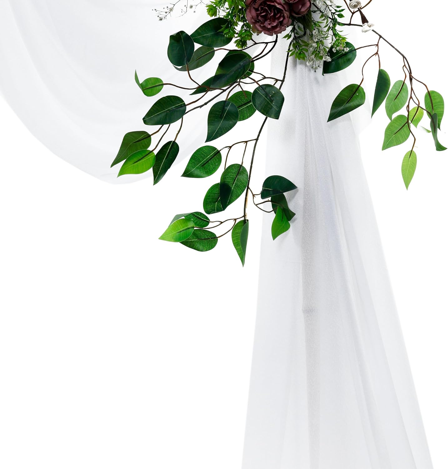 VDS Pack of 3 Panel (30 Inch X 20 Feet) Wedding Arch Draping Fabric Sheer Chiffon Fabric Drapery for Wedding Ceremony Reception Swag Backdrop Canopy Chuppah ARBO Altars Decoration (White)