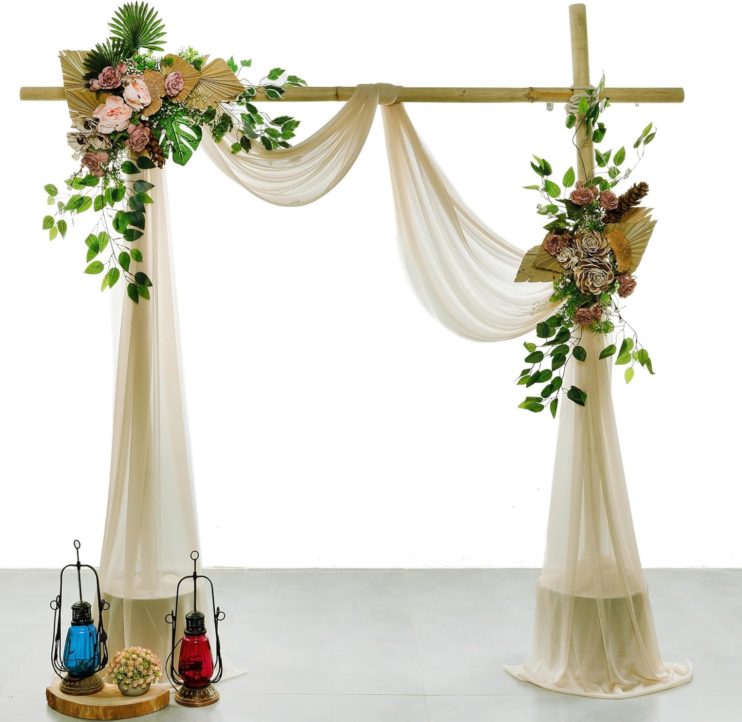 VDS Pack of 1 Panel (30 Inch X 20 Feet) Wedding Arch Draping Fabric Sheer Chiffon Fabric Drapery for Wedding Ceremony Reception Swag Backdrop Canopy Chuppah ARBO Altars Decoration (Champagne)