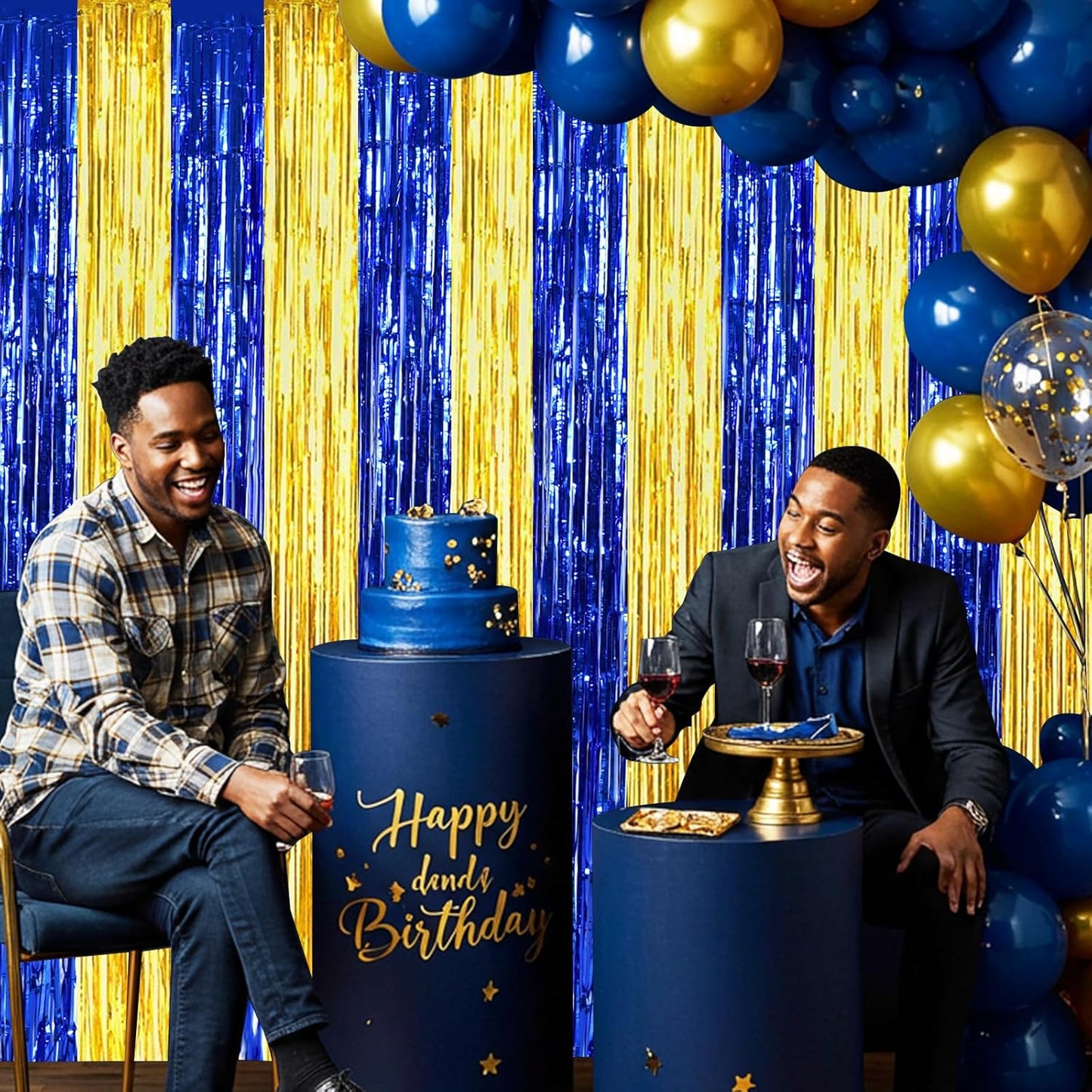 BEISHIDA 2Pcs Blue Gold Door Streamers Congrats Grade 2025 Decoration Backdrop Foil Fringe Tinsel Party Streamers Curtains Backdrops for Birthday 2025 Graduation Baby Shower(3.28 ft x 6.56 ft)