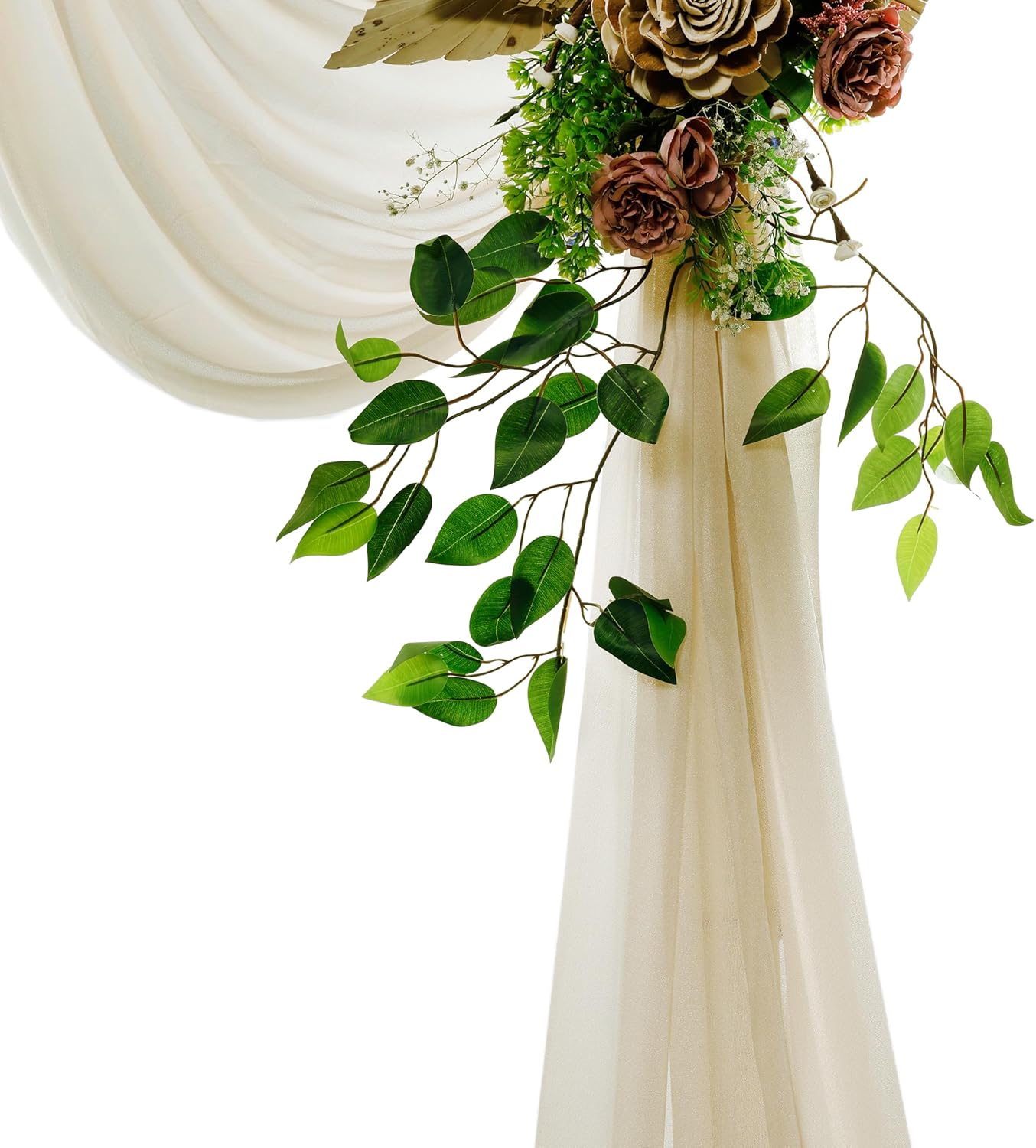 VDS Pack of 1 Panel (30 Inch X 20 Feet) Wedding Arch Draping Fabric Sheer Chiffon Fabric Drapery for Wedding Ceremony Reception Swag Backdrop Canopy Chuppah ARBO Altars Decoration (Champagne)