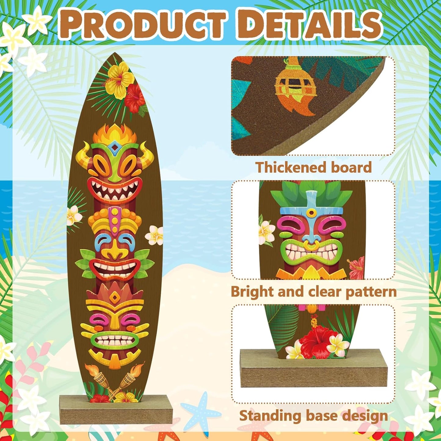 4 Pcs Surfboard Decorations for Party Welcome to Paradise Sign Tropical Bar Table Centerpieces Surfboard Beach Signs for Home Summer Theme Wood Tropical Birthday Party Decor(Tiki Style)