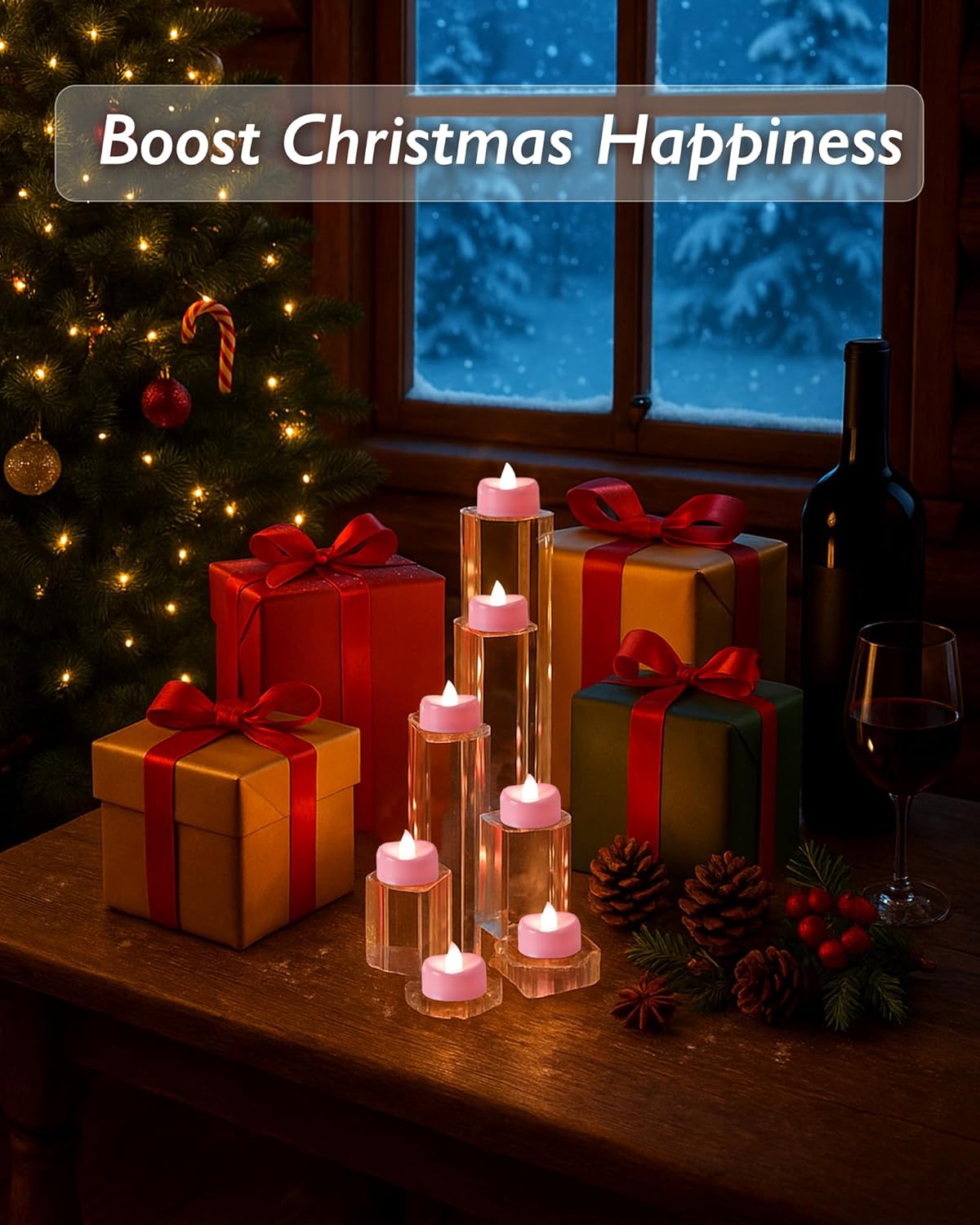 Raycare Pink LED Tea Lights Battery Operated, 200+Hour Flickering Votive Candles,Realistic Fake Flameless Tea Lights for Wedding Party Halloween Thanksgiving Christmas Decorations, 24 Pack