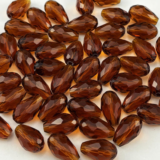 130pcs 6x8mm Teardrop Crystal Glass Beads for Jewelry Making, Faceted Vertical Hole Teardrop Glass Spacer Beads for Wind Chimes Bracelet Earring Necklace DIY Craft(Dark Amber)