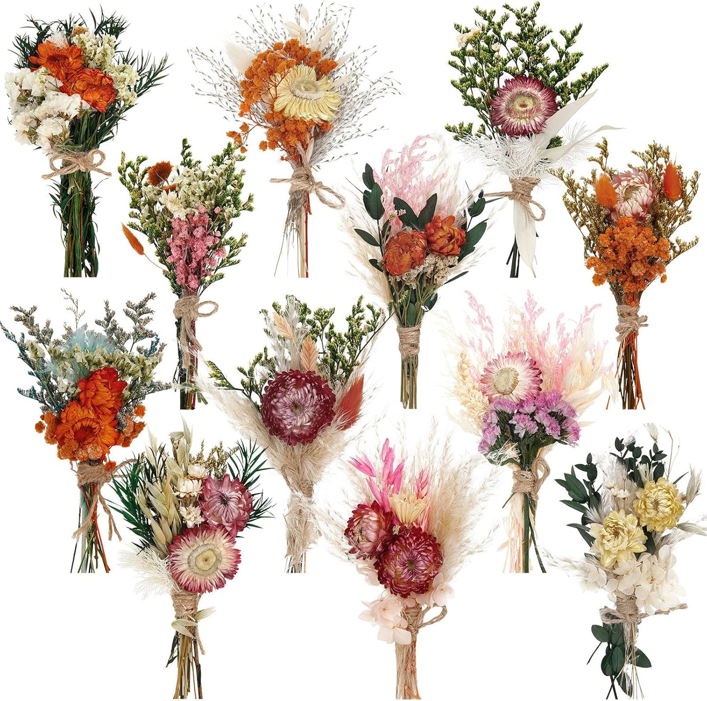 Layhit 12 Pack Boho Dried Flower Bouquet Mini Wedding Handmade Dry Flowers Decor for Vase Crafts DIY Photo Boutonniere for Men Floral Plant for Bridesmaid Gift Birthday Decor (Gerbera Daisy)