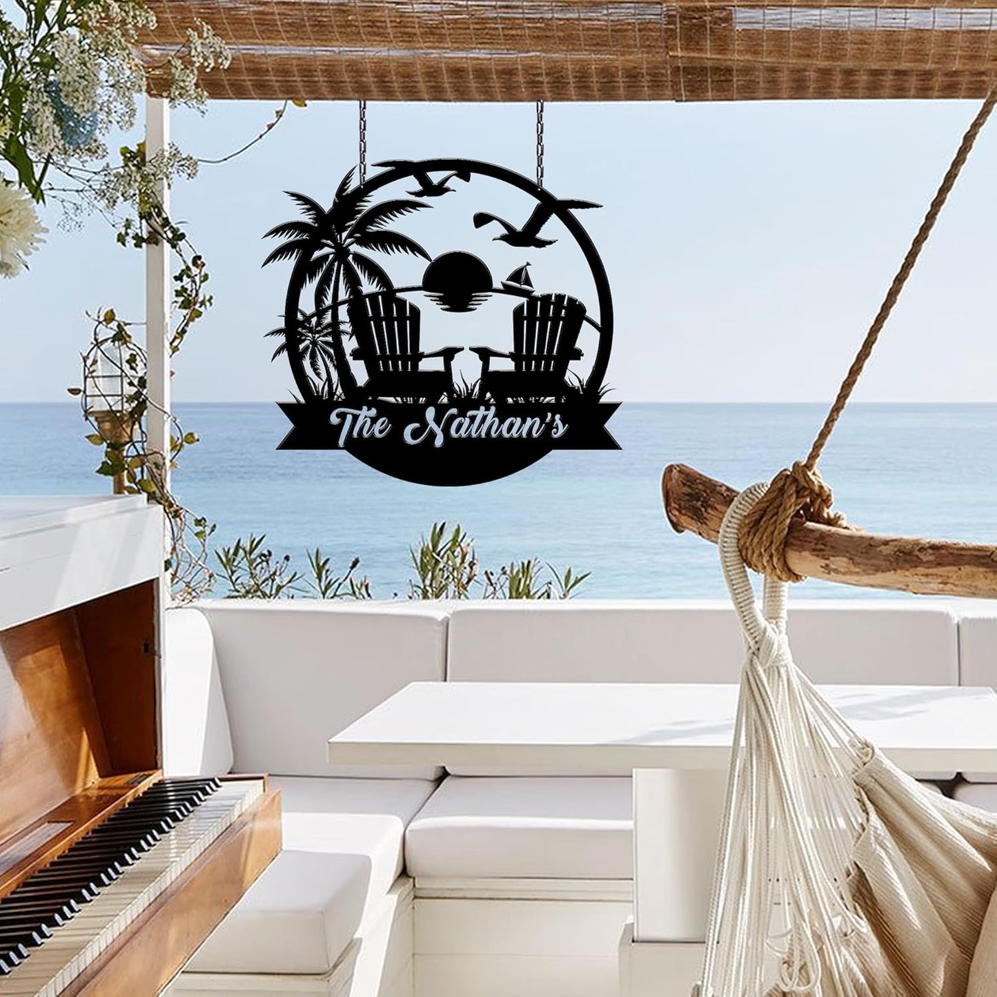 Personalized Beach Decor for Home, Custom Metal Sign Outdoor Nautical Decor, Palm Trees Coastal Wall Art, Family Last Name Sign, Christmas Housewarming Wedding Gifts