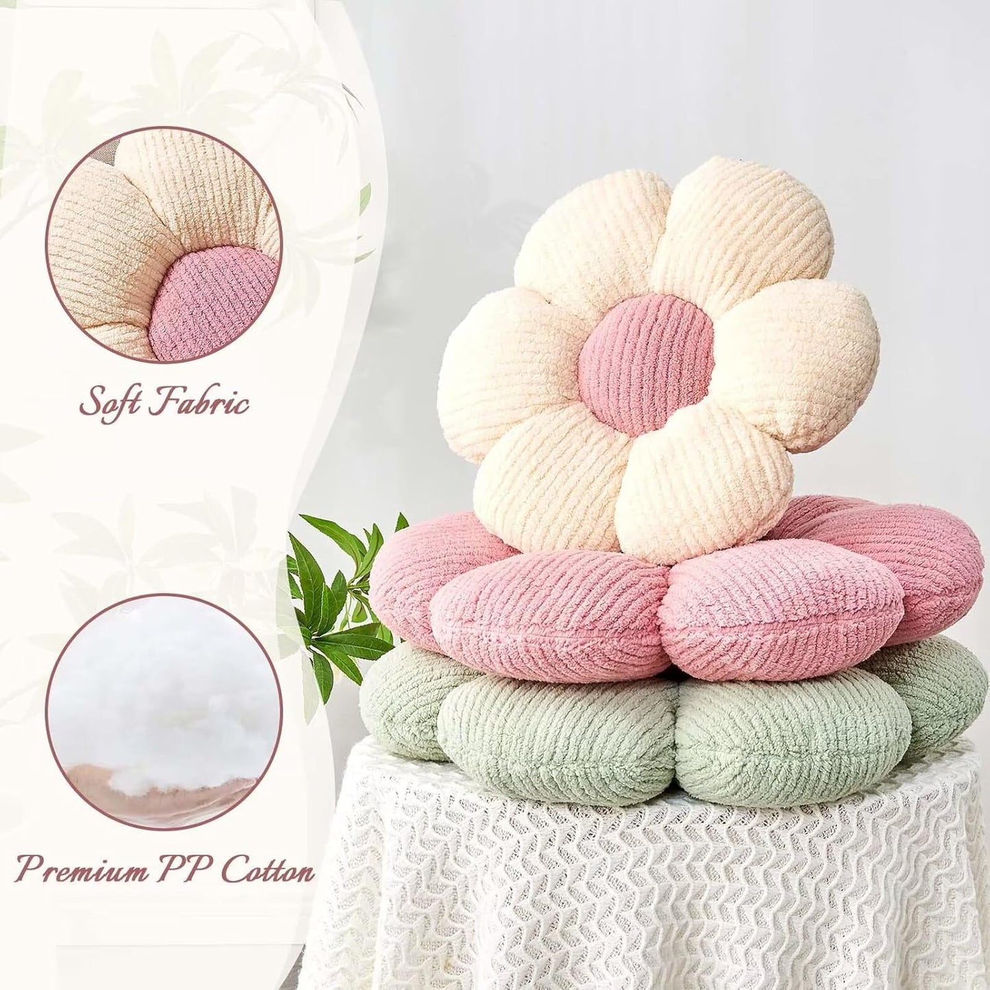 Soft White Pink 14.9" Flower Pillow for Home Decor, Cute Shaped Floor Pillow Aesthetic Plush Decorative Pillow for Bed Sofa Couch