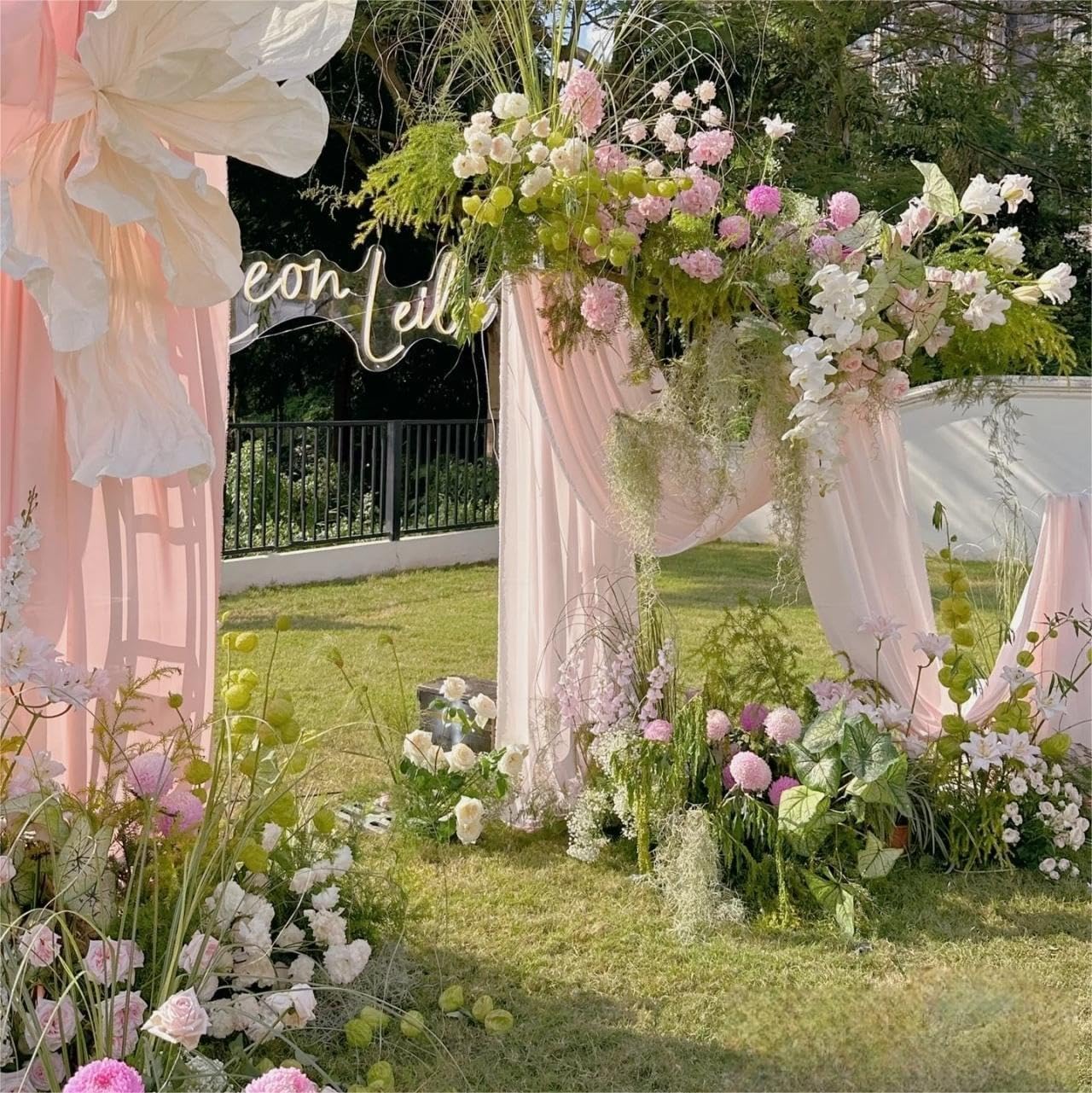 MLMW Wedding Arch Draping Fabric 2 Panels 29" x 20Ft Easter Pink Sheer Wedding Arch Backdrop Drapes Outdoor Curtain for Ceremony Party Background Ceiling Decor