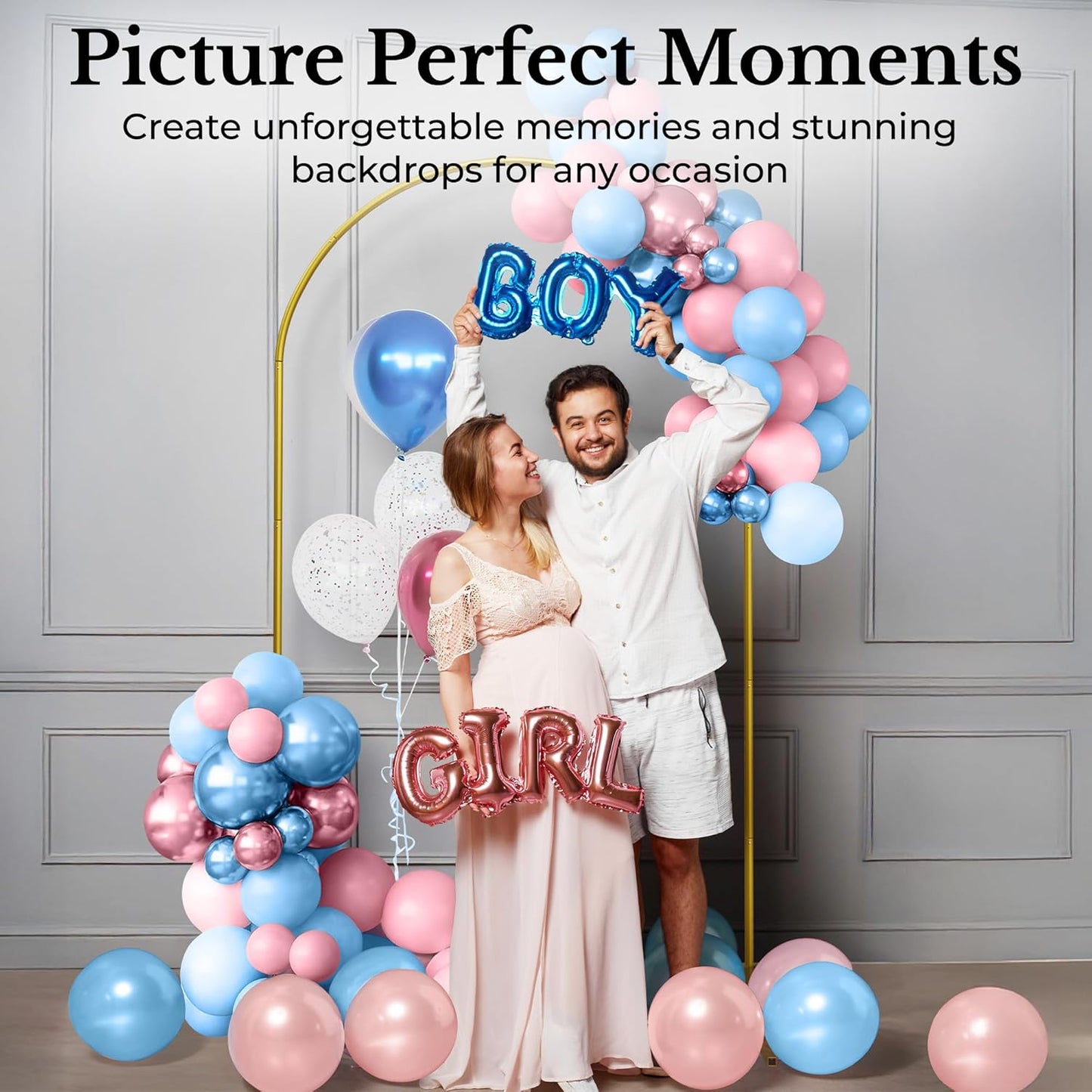 7.2FT Gold Wedding Backdrop Arch Stand with White Spandex Cover – Metal Frame, Water Weights & Storage Bag – Party, Birthday, Baby Shower, Bridal Shower, Wedding Ceremony, Photo Booth Decor