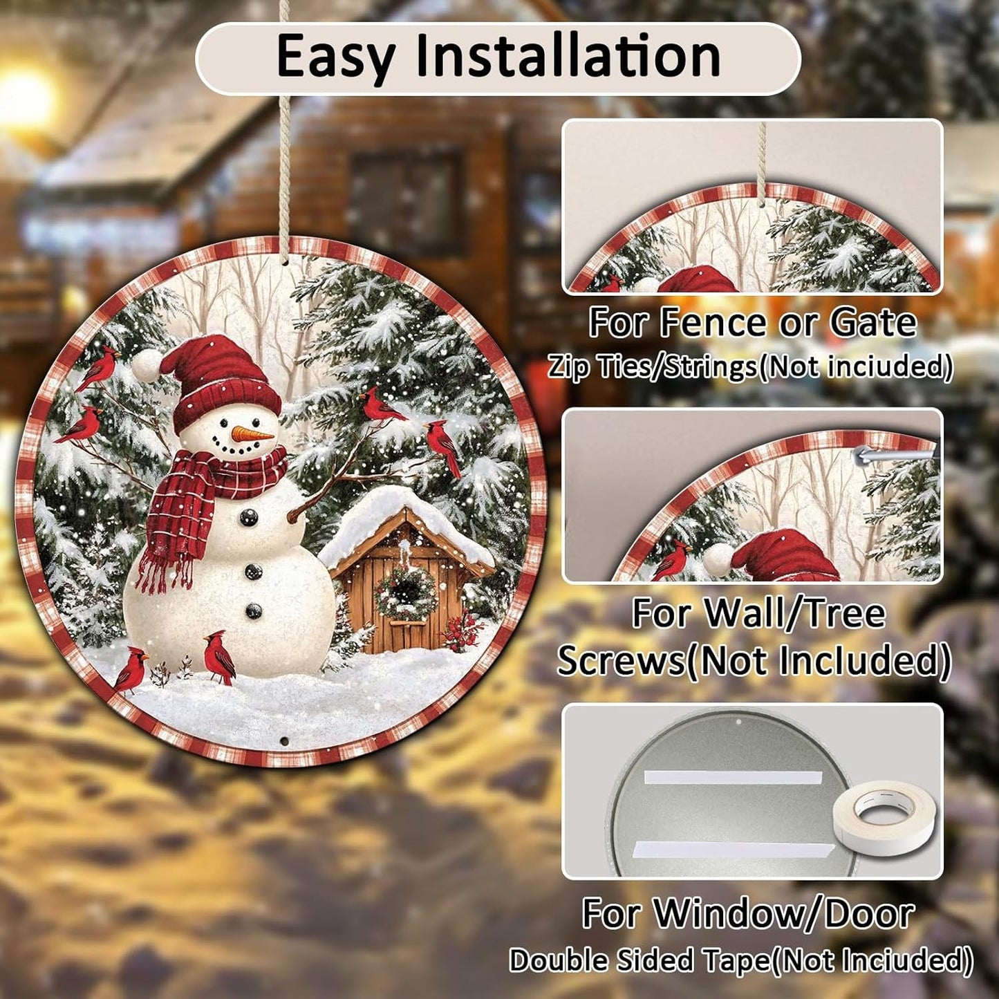 Round Christmas Metal Signs Vintage Snowman and Red Birds Tin Sign Metal Poster Christmas Snowman Sign for Bedroom Farmhouse Garage Wall Decor 8 * 8 in