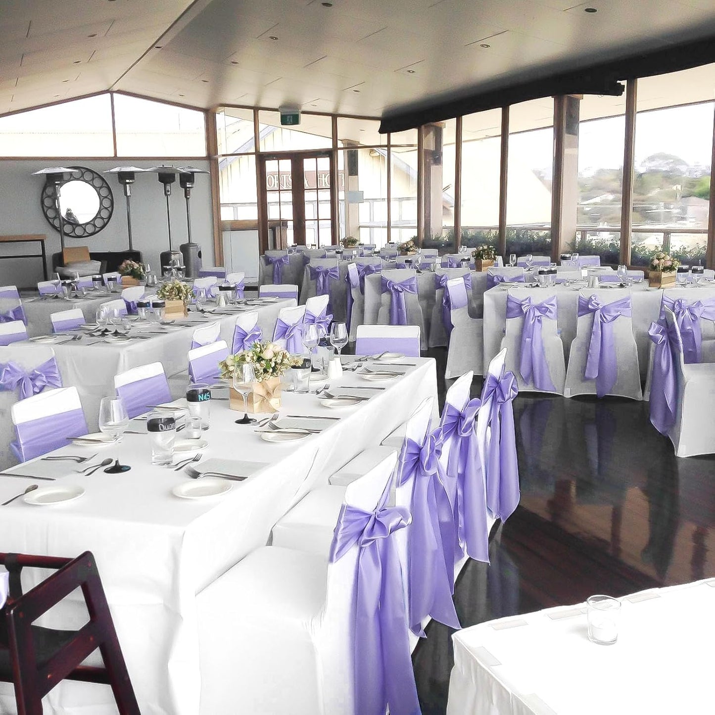 fani 60 PCS Lavender Purple Satin Chair Sashes Bows Universal Chair Cover for Wedding Reception Restaurant Event Decoration Banquet,Party,Hotel Event Decorations (7 x 108 inch)