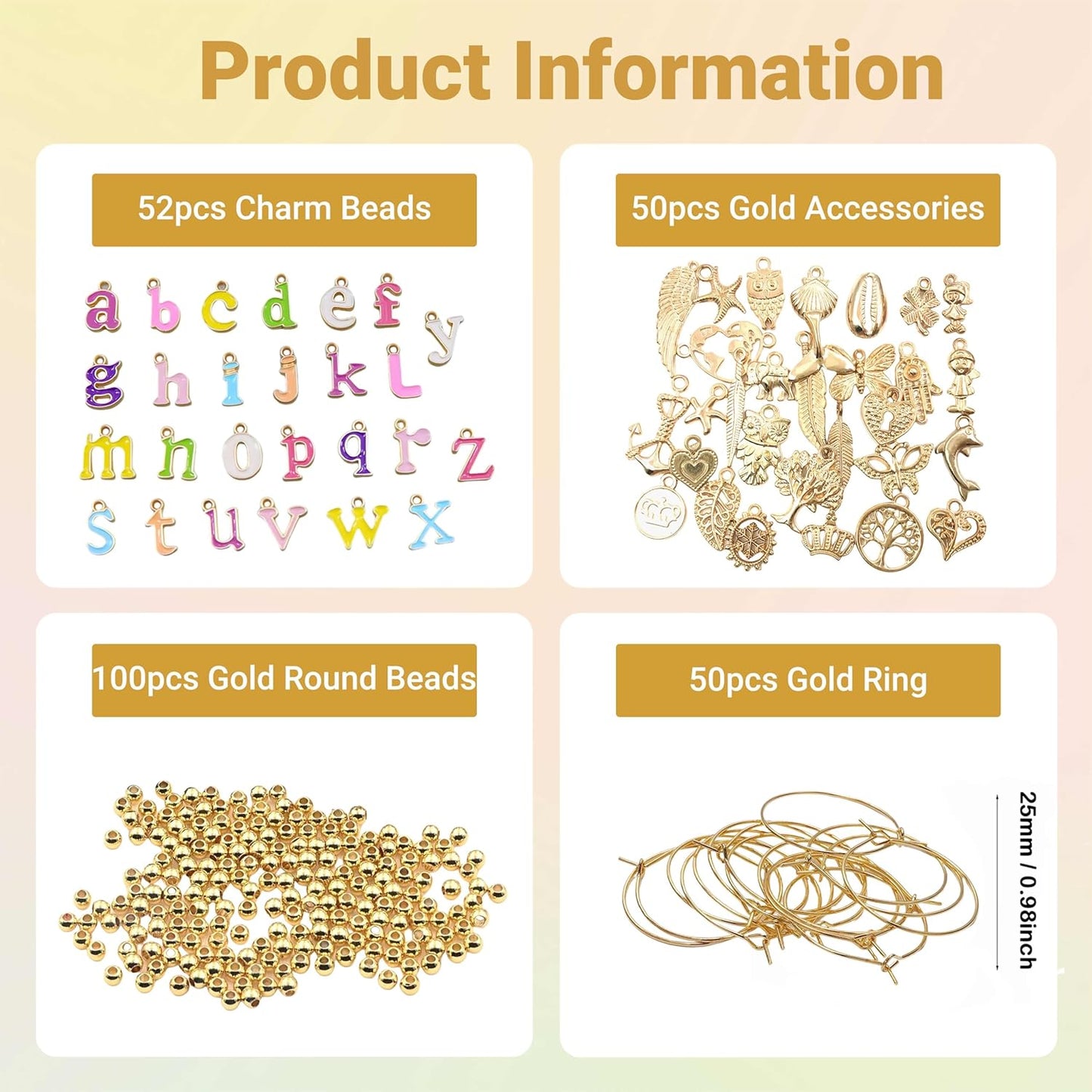 50 Sets Wine Glass Charms, Wine Charms for Stem Glasses, DIY Reusable Drink Markers for Weddings & Bachelorette with Alphabet Beads