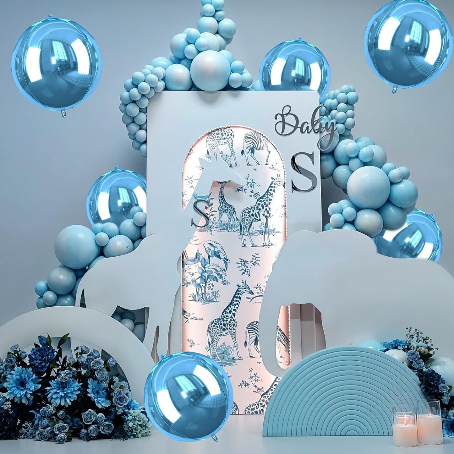 Blue Giant 4D Foil Balloons, Saxuxu 6Pcs Large Metallic Blue Round Balloons, 22 Inch Big Round Foil Balloon for Blue Sea Birthday Party Baby Shower Wedding Decorations