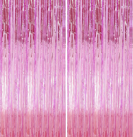 2 Pack 3.28 ft x 6.56 ft Pink Tinsel Curtain Party Backdrop Decorations, Metallic Foil Fringe Backdrop Door for Halloween, Christmas, Birthday Graduation Wedding Party Streamers Photo Backdrop.