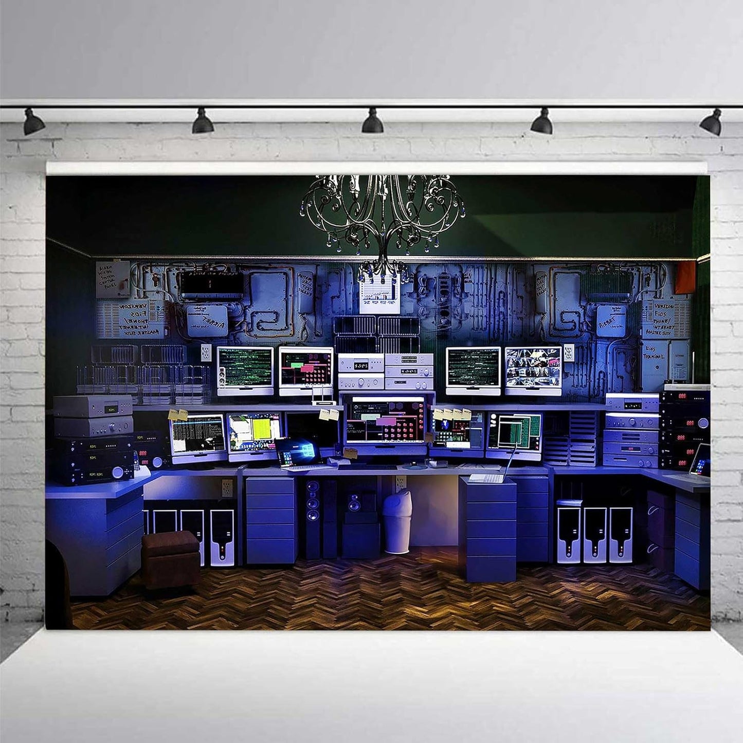 Computer Photo Backdrop Technology Office Backdrop Vintage Blue Background for Boys Party Room Decor Photo Booth Props Supplies YUNBYW010