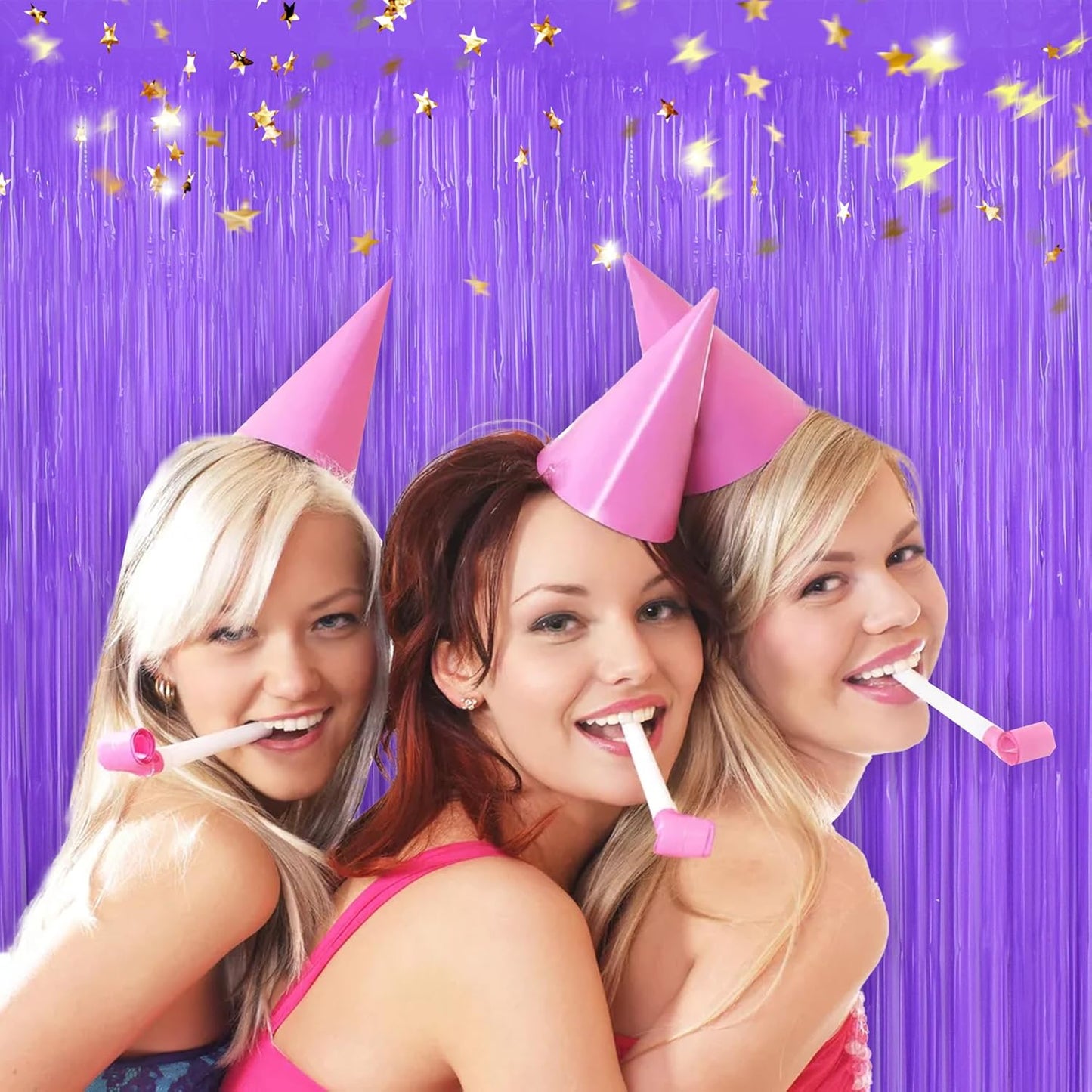 BEISHIDA 2Pcs Purple Door Streamer Fluorescent Purple Backdrop Blue Foil Fringe Curtains Tinsel for Birthday Baby Shower Halloween Backdrop Wedding Party Decoration (3.28 ft x 6.56 ft)