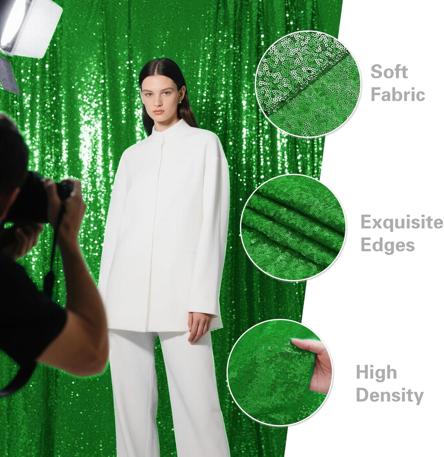 Green Sequin Backdrop Curtain 2 Pieces 2FTx8FT Glitter Photography Backdrop for Party Wedding Birthday Christmas Decorations