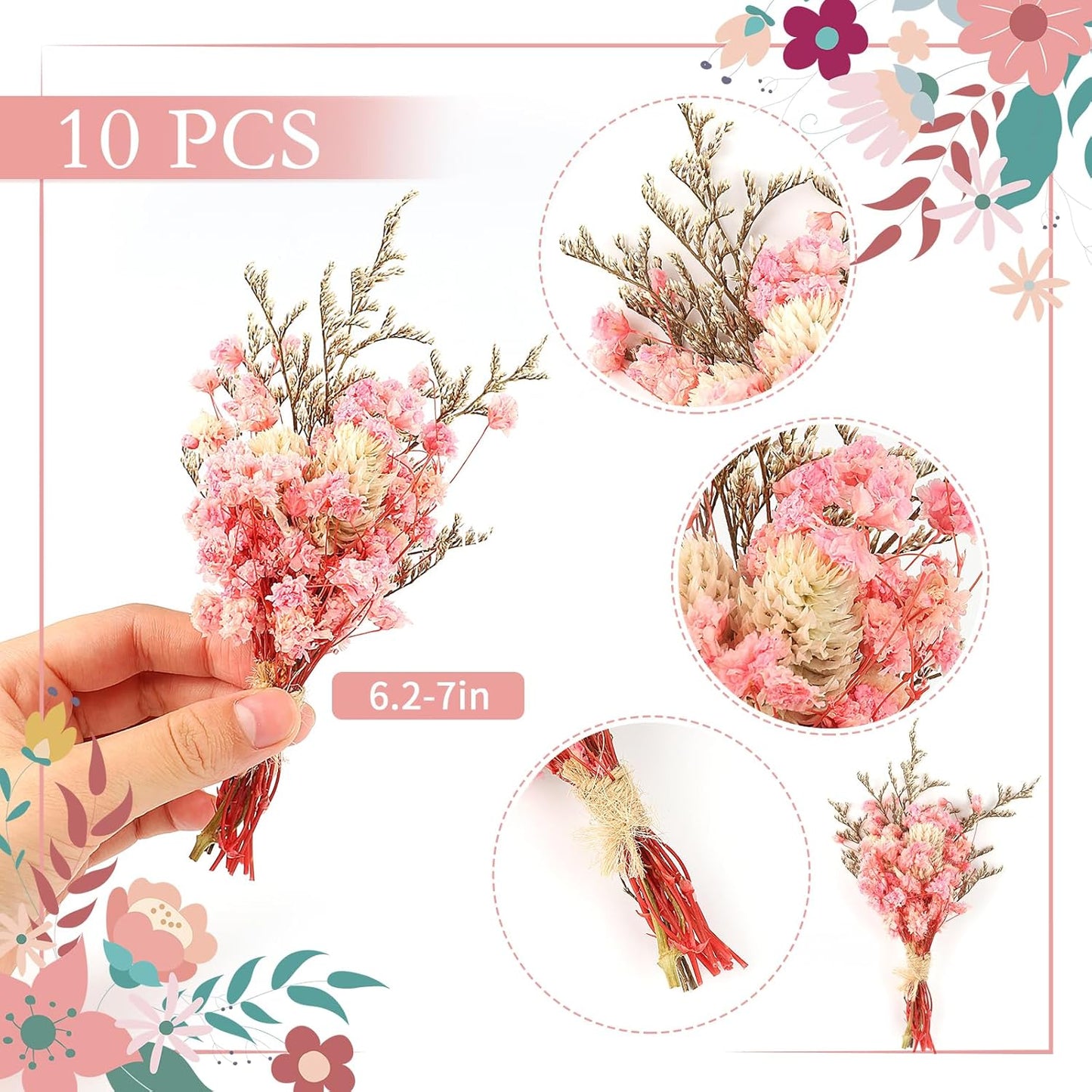 10Pcs Mini Dried Flower Bouquet Colourful Natural Boho Dried Flowers Set Mini Natural Real Plants for Wedding Table Centerpieces Gift Box Cake Bottle Decor Home Vase Decorations DIY Craft
