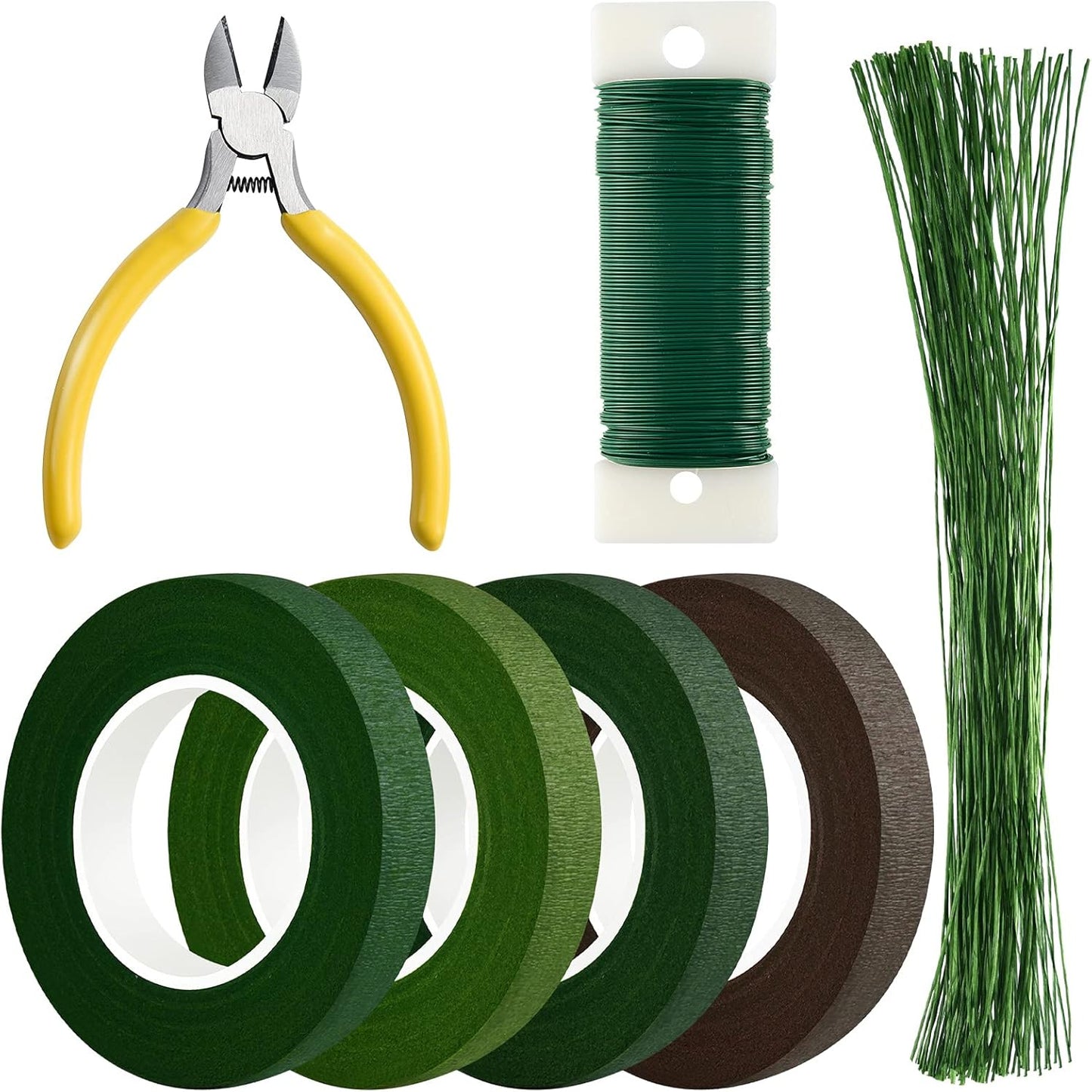 CHRORINE Floral Arrangement Kit Floral Tapes 22 Guage Floral Stem Wire 26 Gauge Green Floral Wire for Bouquet Wreath Making Supplies