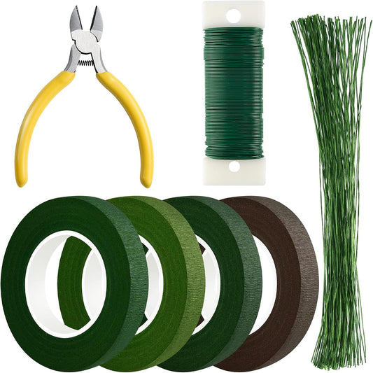 CHRORINE Floral Arrangement Kit Floral Tapes 22 Guage Floral Stem Wire 26 Gauge Green Floral Wire for Bouquet Wreath Making Supplies