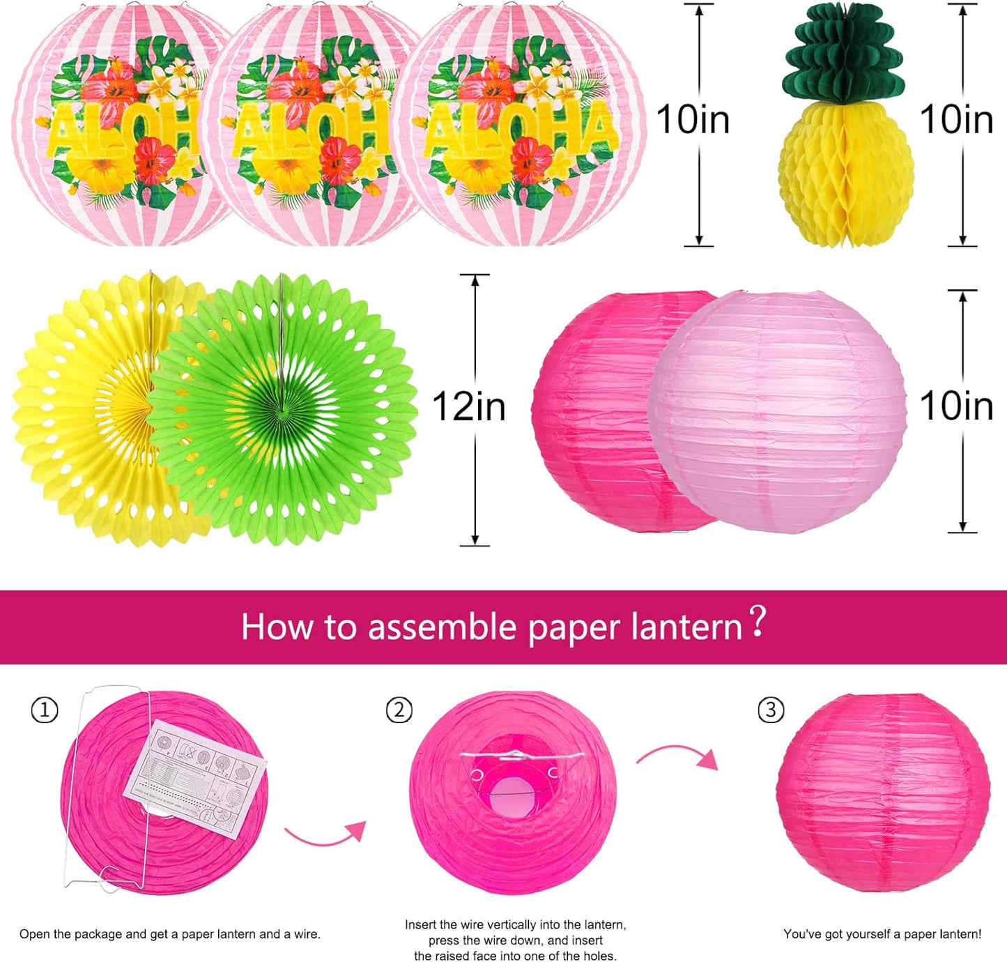 Luau Party Decorations, Aloha Paper Lanterns Tropical Parrot Birds Tissue Paper Fans Pineapple Honeycomb Decorations for Beach Pool Flamingo Moana Birthday Party Supplies