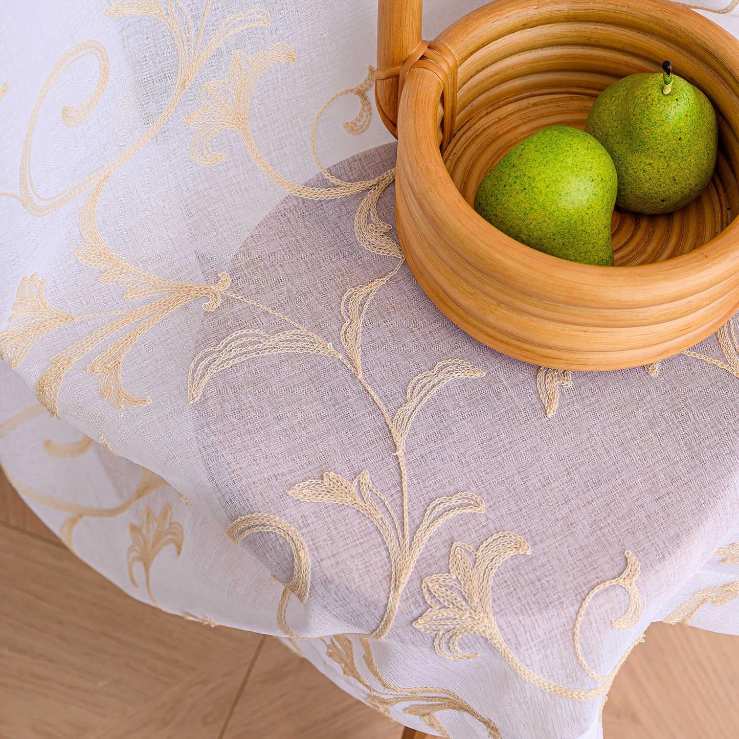 Sheer Curtains White-Beige 95 Inch Length, Boho Farmhouse Curtains for Bedroom Rod Pocket Vintage Farmhouse Drapes with Scroll Floral Patterned for Living Room, 84 Inch Curtains 2 Panel set, 52"x 95".