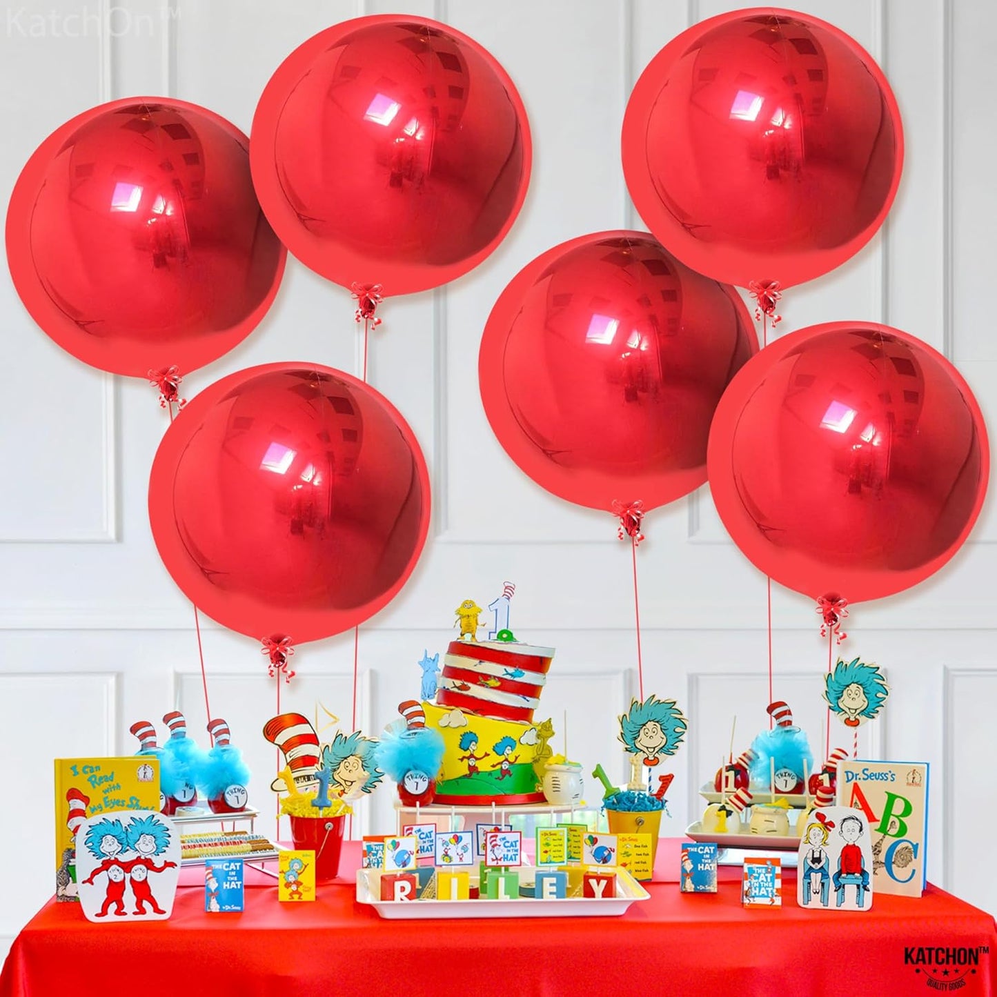 KatchOn, Red Foil Balloons - Big 22 Inch, Pack of 6 | 4D Sphere Metallic Red Balloons for Happy Birthday Decorations, Carnival Decoration, Wedding Decoration, Anniversary Decorations