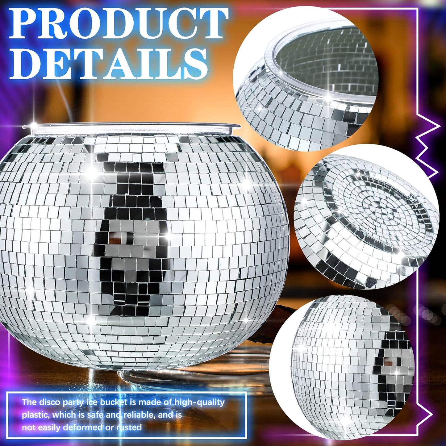 Hoolerry 11L Disco Ball Ice Bucket Mirror Silver Disco Party Champagne Bowl Cup Mirror Ball Themed Beer Bucket Disco Party Supplies Bar Cart Decor for Beer Cocktail Wine Champagne Cooler