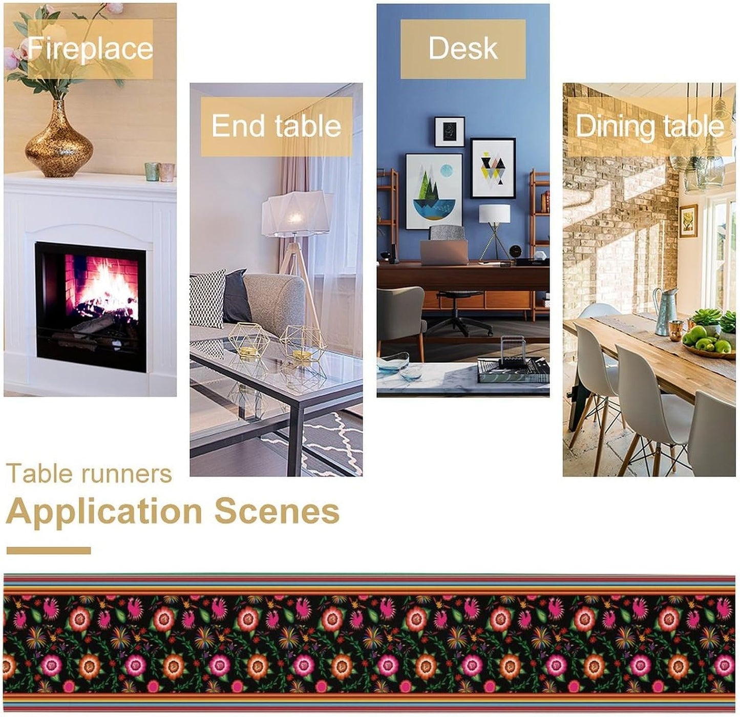 Mexican Table Runner,Colorful Flowers Cinco De Mayo Decor Table Runner for Kitchen Dining Table Home Party Decoration 13x90 Inch