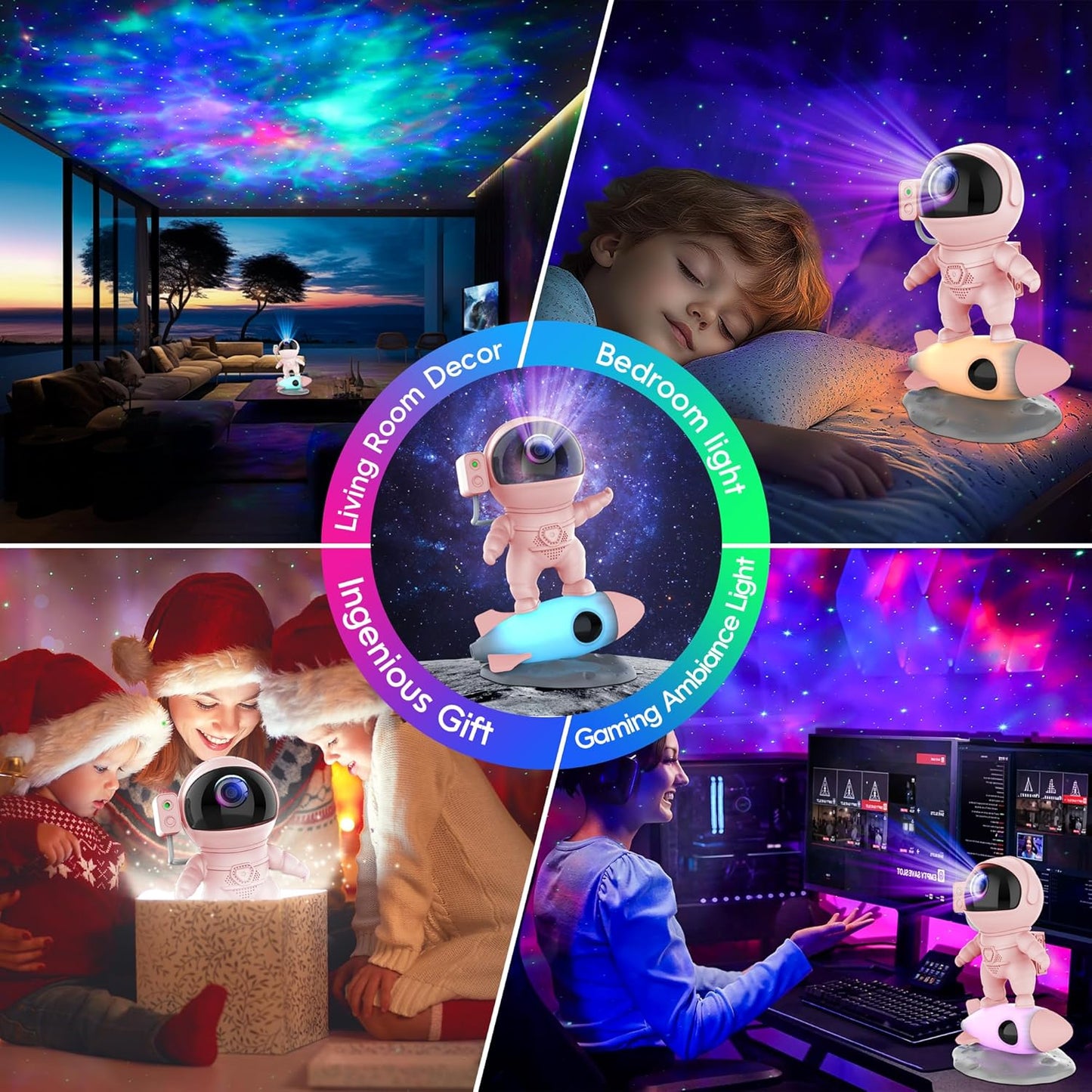 FlyEagle Astronaut Galaxy Projector, Star Nebula Projector with Rocket Lamp, Night Lights LED Star Projector for Bedroom, Remote Control, White Noises, Bluetooth Speaker for Bedroom, BL-HJ07