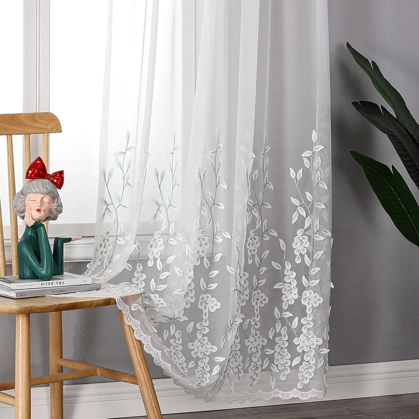 VISIONTEX White Sheer Voile Curtains, Decorative White Embossed Drip Rod Pocket Window Drapes for Home Kitchen, Living Room and Bedroom 54 x 72 Inch, Set of 2 Curtain Panels