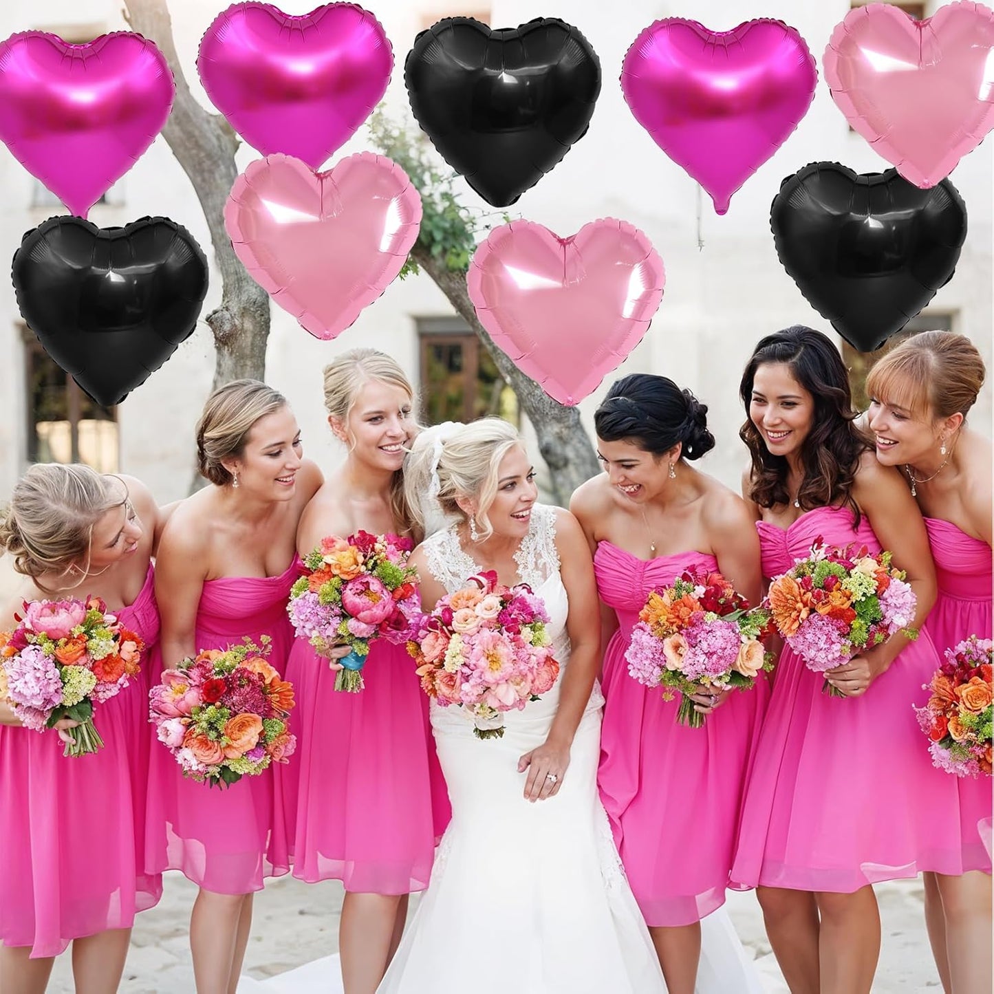 Pink Black Heart Balloons,12Pcs 18Inch Hot Pink Black Heart Shaped Foil Helium Balloons for Baby Shower Birthday Anniversary Wedding Engagement Party Decorations