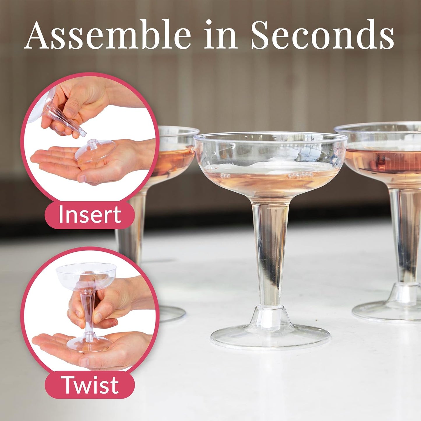 Prestee 24 Clear Plastic Coupe Glasses 4oz - Disposable Plastic Cocktail Cups, Martini Glasses, Margarita Glass, Champagne Glass for Parties, Cinco de Mayo, Taco Party, Weddings Decorations