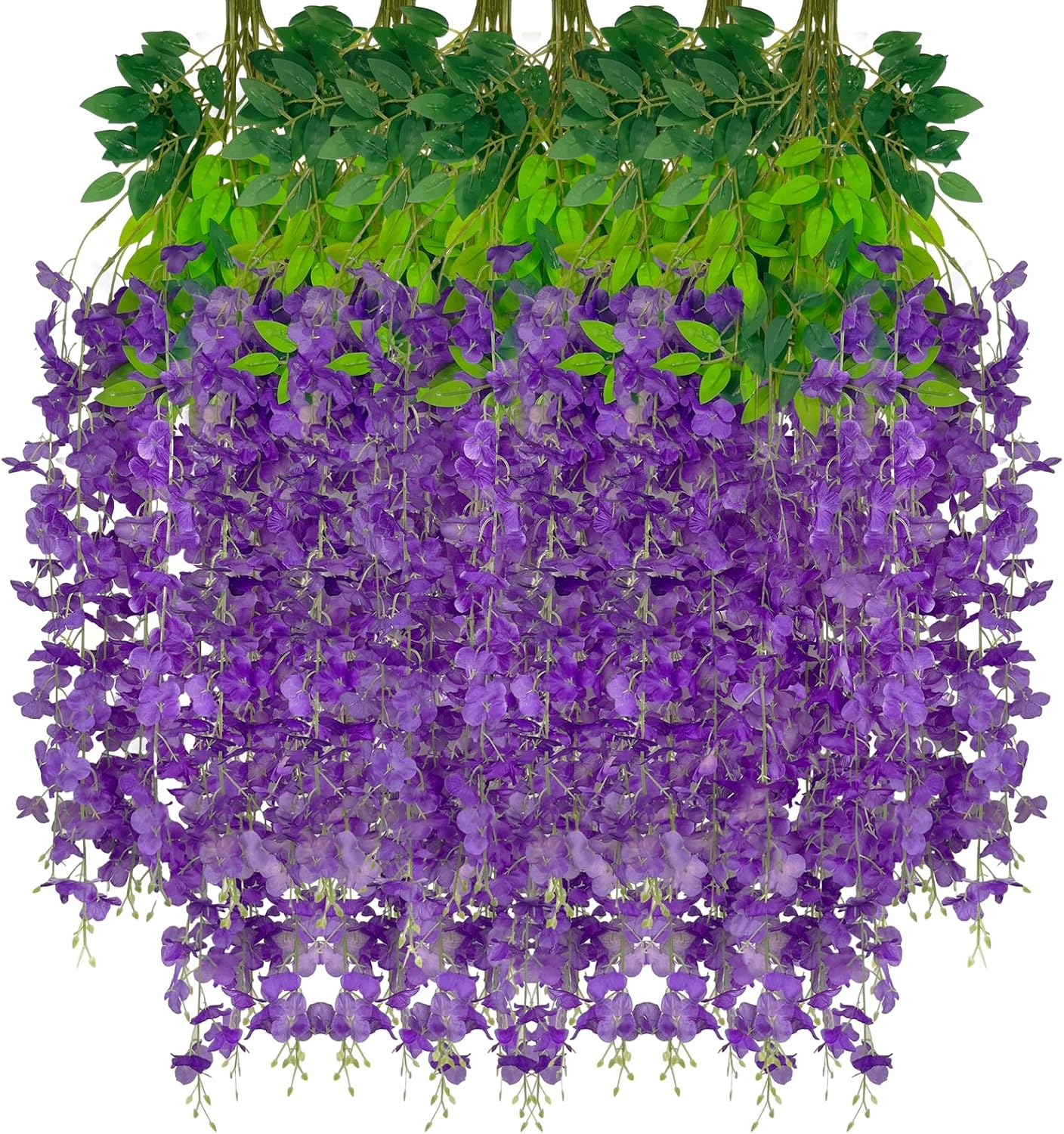 24 Pack Purple Wisteria Hanging Flowers Garland, 3.77 Feet Artificial Flower Vines, Fake Wisteria, Artificial Vines Hanging Garland for Backdrop Outdoor Yard Garden Decor