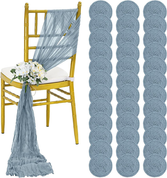 36 Pcs Dusty Blue Cheesecloth Chair Sashes, 16 x 108 inch Gauze Fabric Washable Chair Sashes Bows Designed for Aisle Decorations Universal Chair Cover Decor for Wedding Reception Party Banquet
