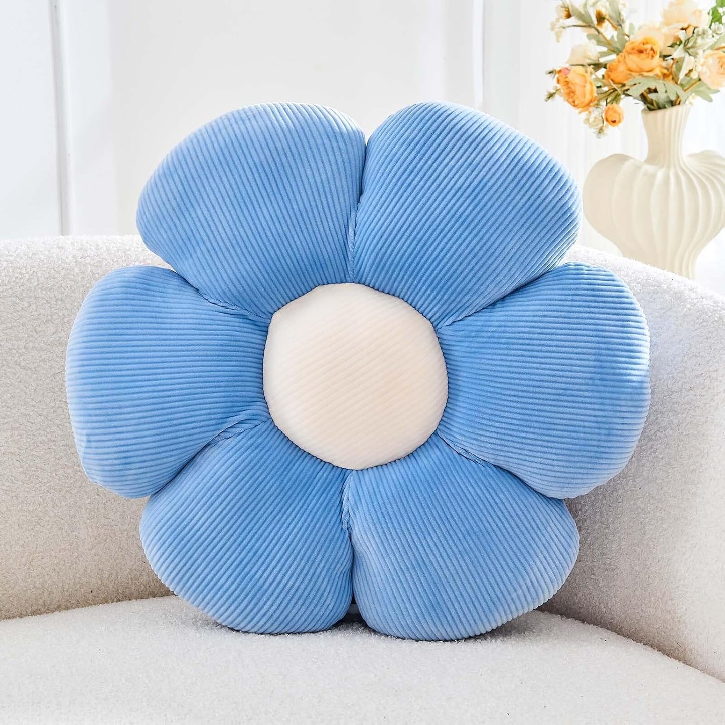 Dusty Blue Flower Pillow, 19.6" Cute Flower Shaped Floor Pillow, Aesthetic Floral Plush Daisy Decorative Throw Pillows for Bed Sofa Couch