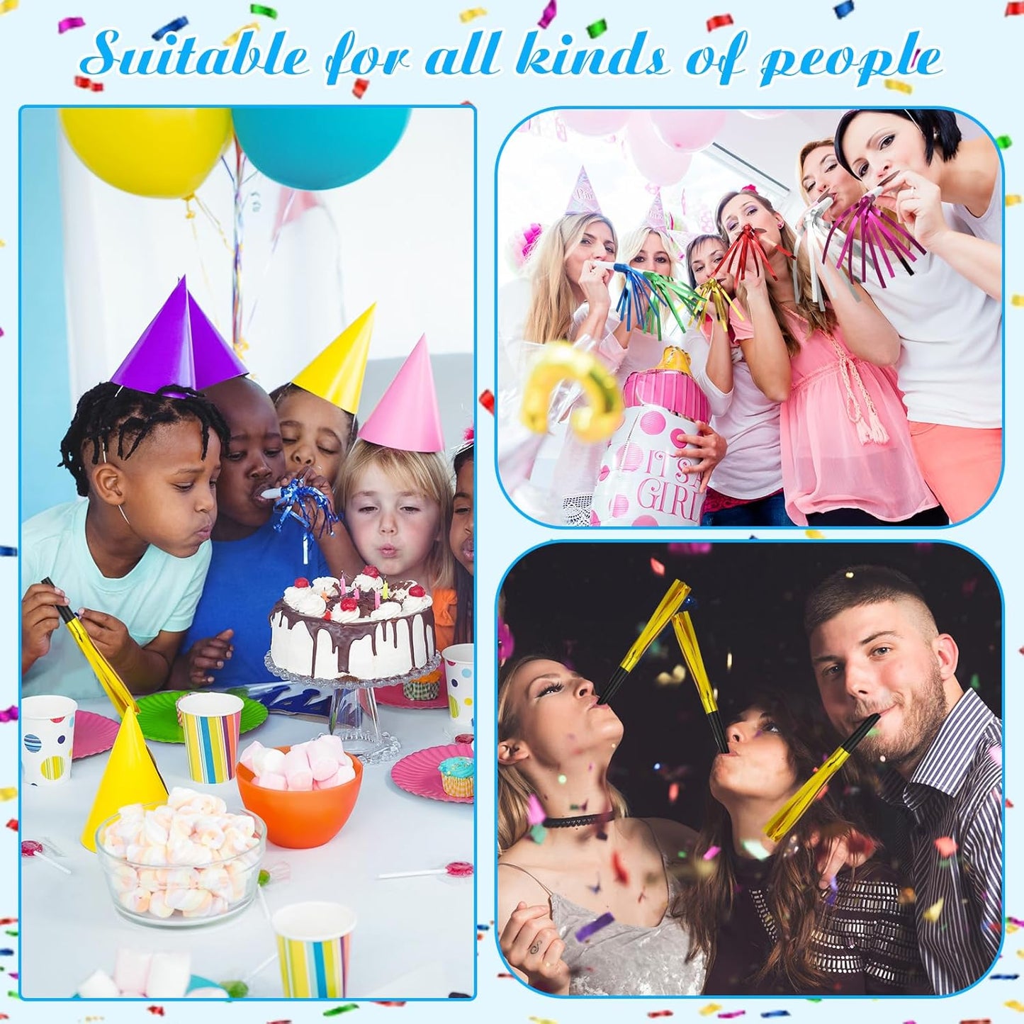 24 Pcs Gold Noise Makers Glitter Metallic Fringed Noise Makers Horns for Baby Shower, Kids Birthday, New Year Party Favor - Gold