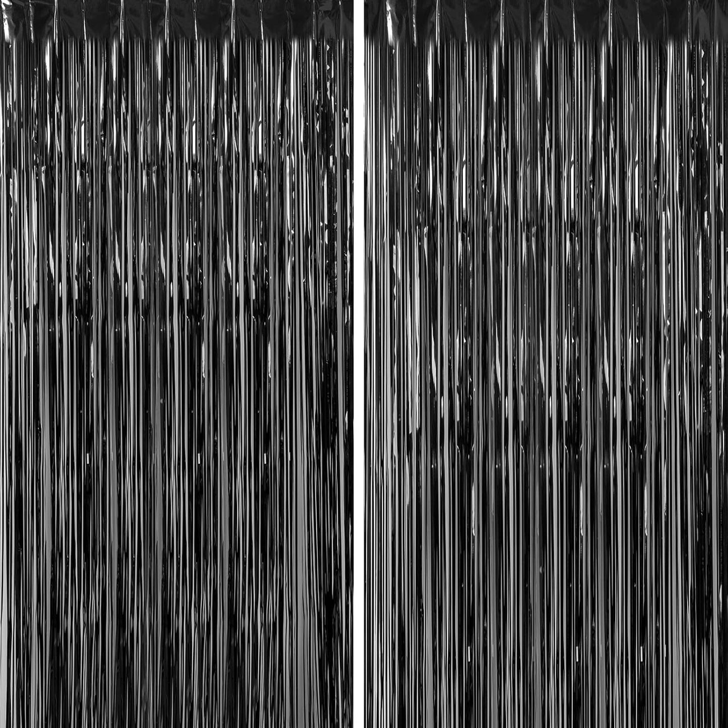 CHRORINE 2pcs 3ft x 8.3ft Black Tinsel Fringe Curtains Streamers Photo Backdrop for Birthday Graduation Halloween Anniversary Party Decorations