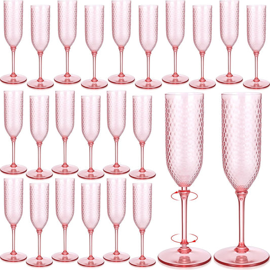 Remerry 48 Pack Detachable Plastic Champagne Flutes 5.5 oz Champagne Glasses Bulk Disposable Mimosa Glasses Reusable Wine Cups for Wedding Toasting Baby Shower Birthday Party New Years (Pink)